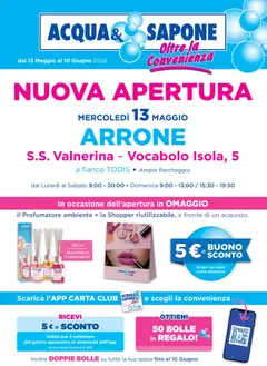 Anteprima dell'opuscolo Acqua e Sapone volantino Arrone dal negozio Acqua e Sapone valido da 13/05/2026