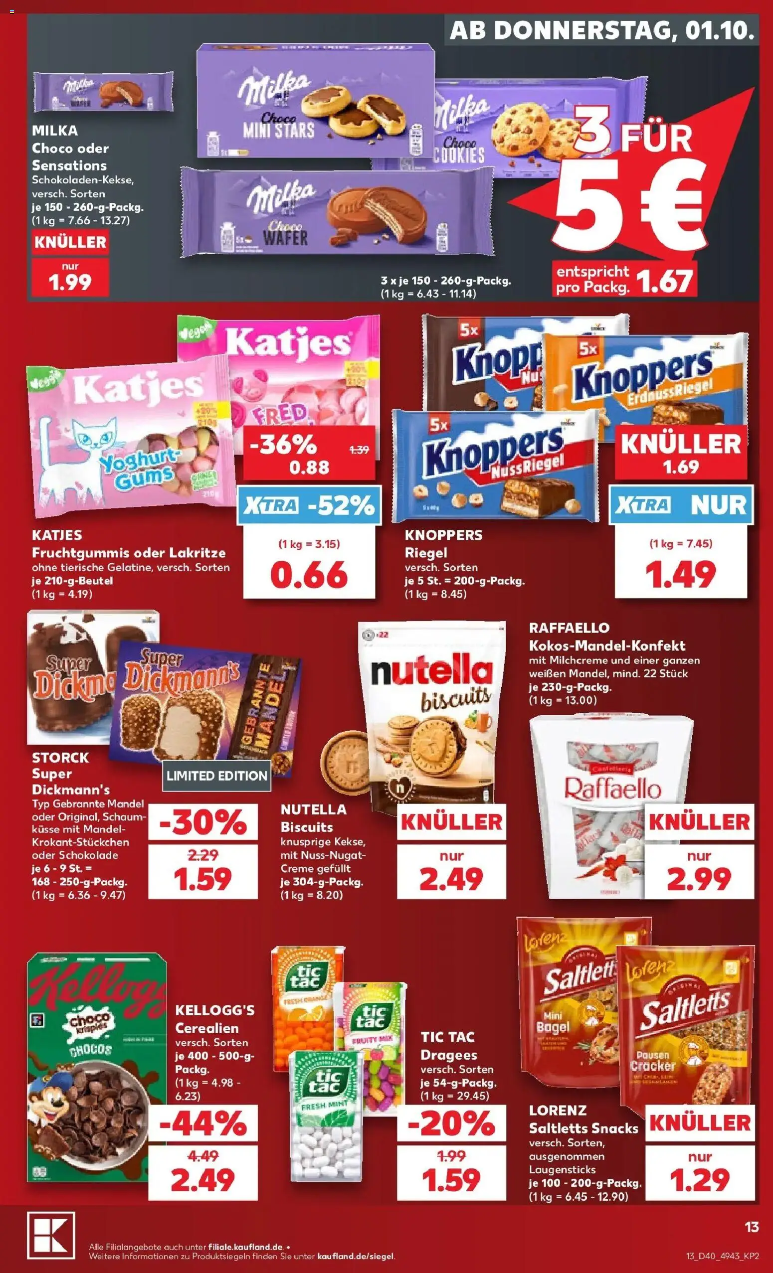 Vorschau von dem Prospekt des Geschäftes Kaufland, gültig ab dem 01.10.2026 - Schokolade, Nutella, Milka, Raffaello, Katjes, Kellogg's, Knoppers, Creme