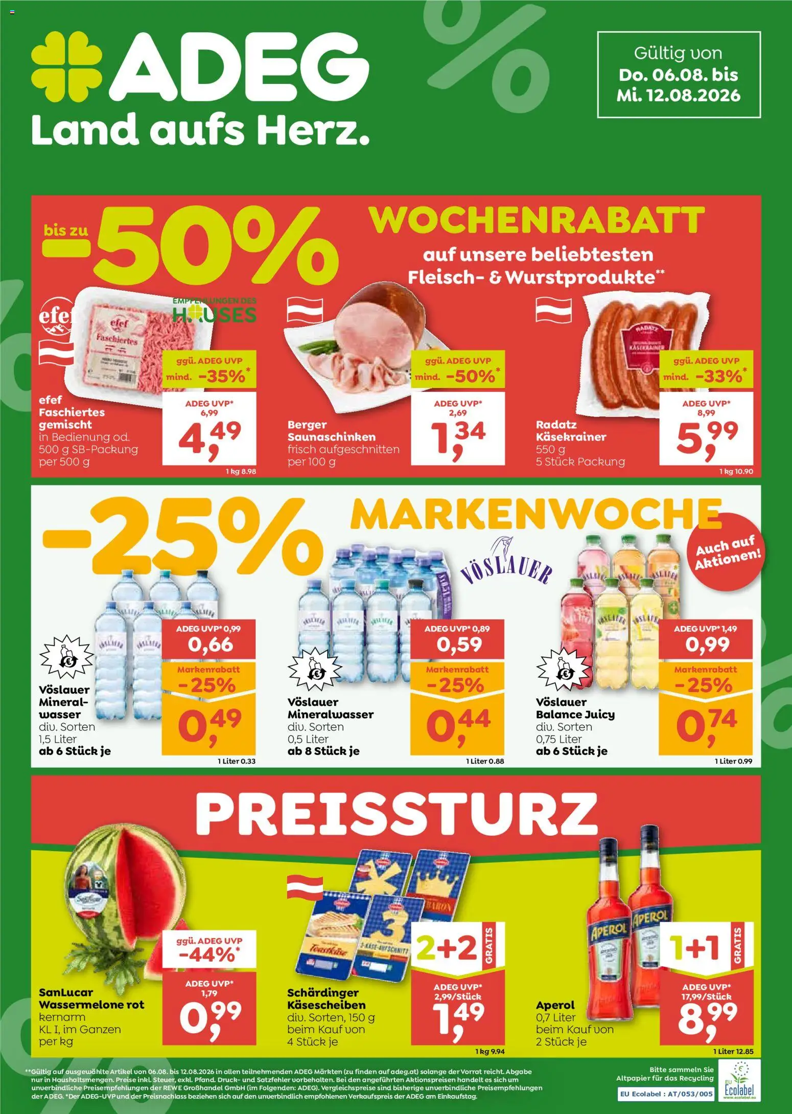 Vorschau der Angebote: ADEG ADEG Flugblatt gültig ab 06.08.2026 - Wasser, Aperol, Mineralwasser, Wassermelone