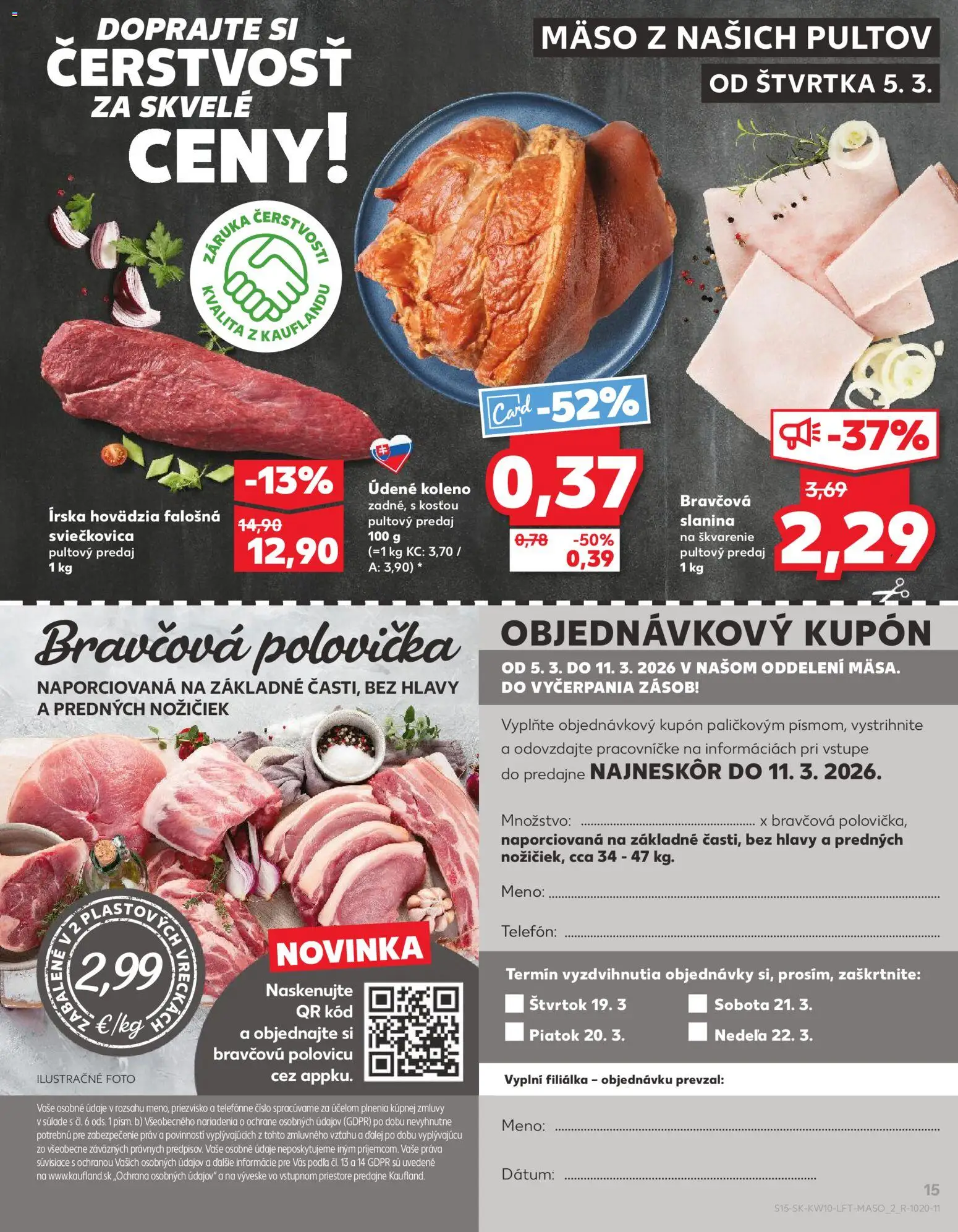 Náhľad Kaufland letáku platného od 05.03.2026 - Mäso, Telefón, Slanina, Koleno, Údené koleno