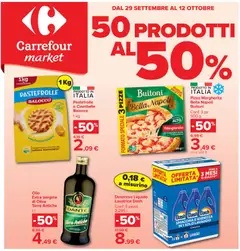 Anteprima dell'opuscolo Carrefour volantino Market 50 prodotti al 50% dal negozio Carrefour valido da 29/09/2026