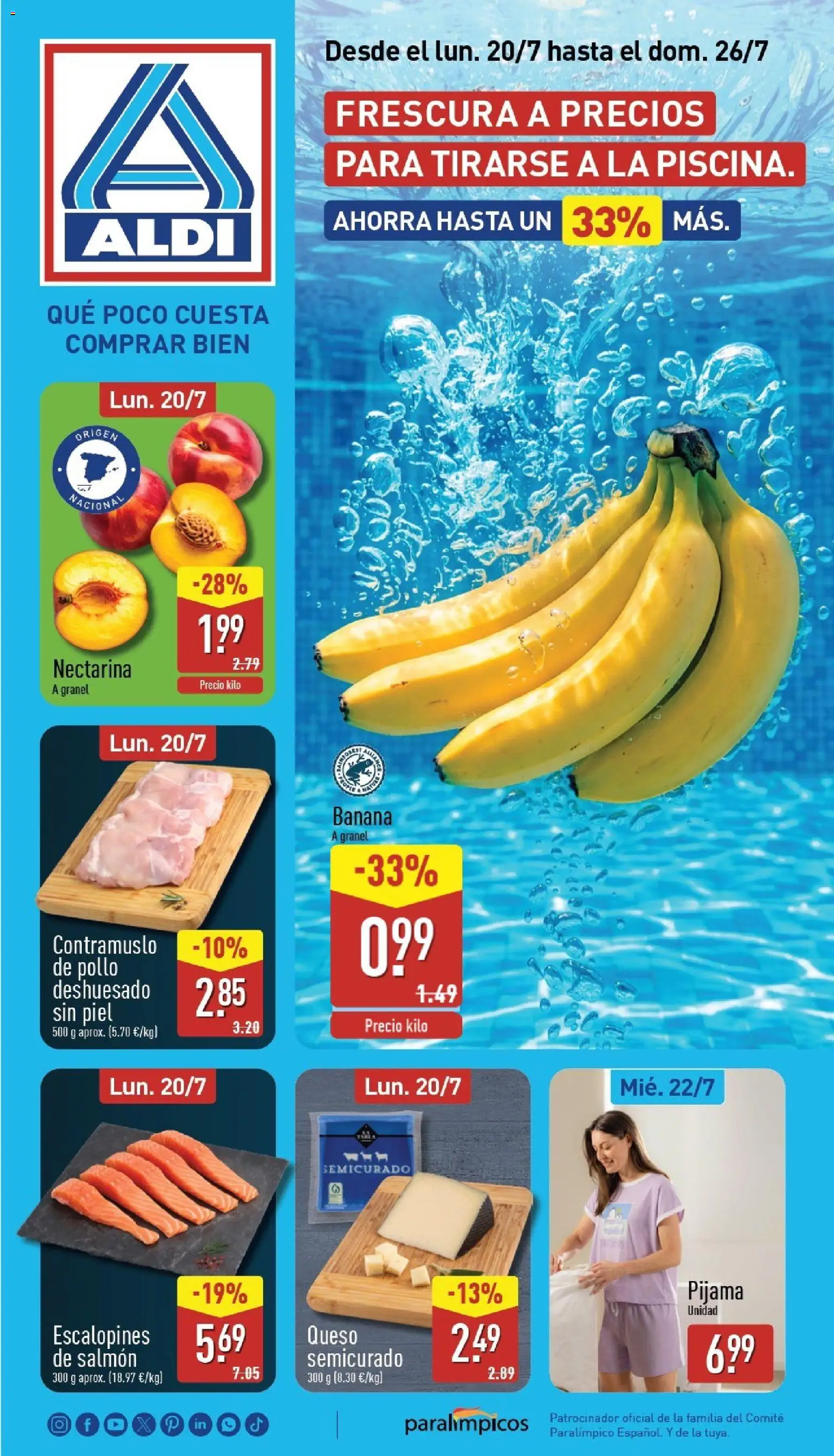 Vista previa del folleto de la tienda Aldi válido desde el 20/07/2026 - Queso, Pijama, Salmón, Pollo