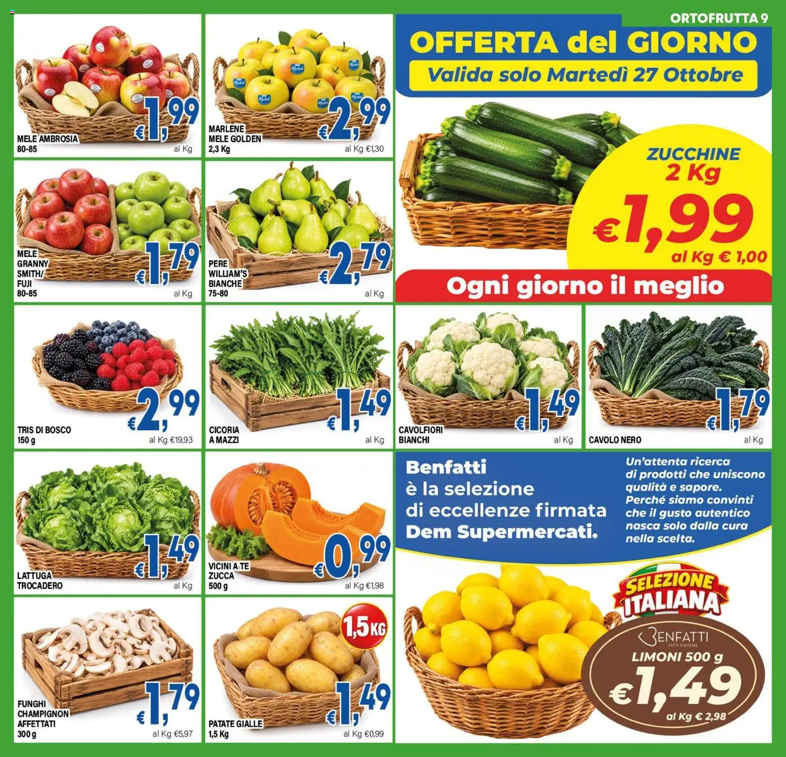 Anteprima dell'opuscolo DEM volantino dal negozio DEM valido da 23/10/2026 - Funghi, Zucchine, Cavolo, Patate, Lattuga, Mele, Tè, Limoni