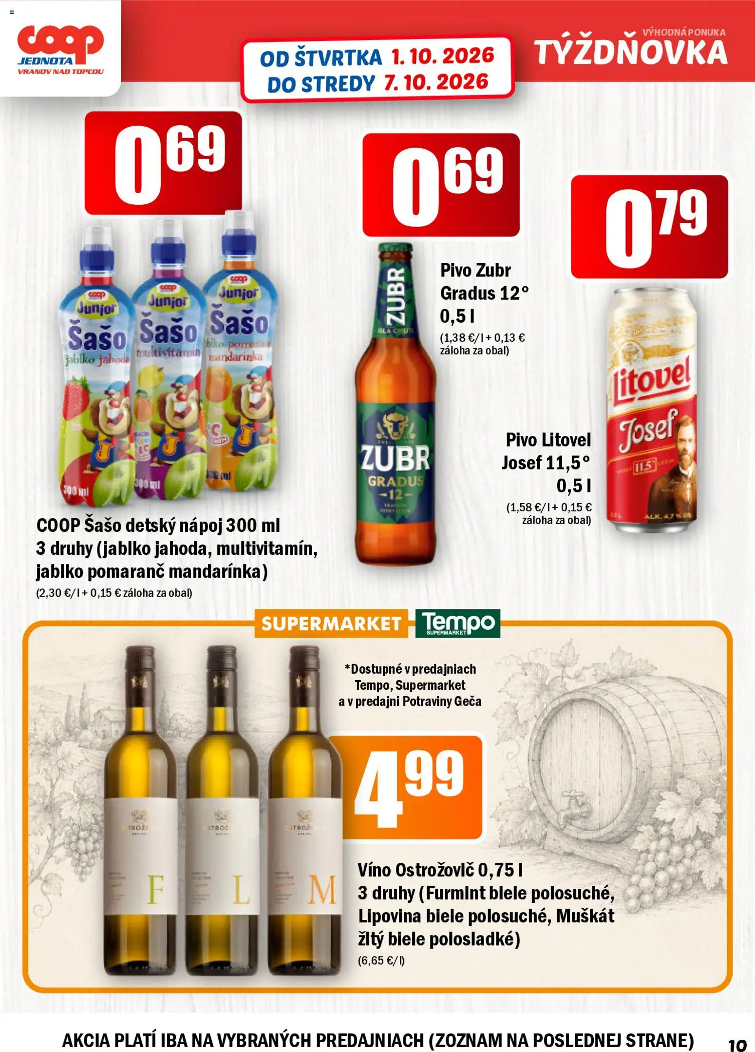 Náhľad COOP Jednota letáku platného od 01.10.2026 - Pivo, Víno, Multivitamín, Detský nápoj