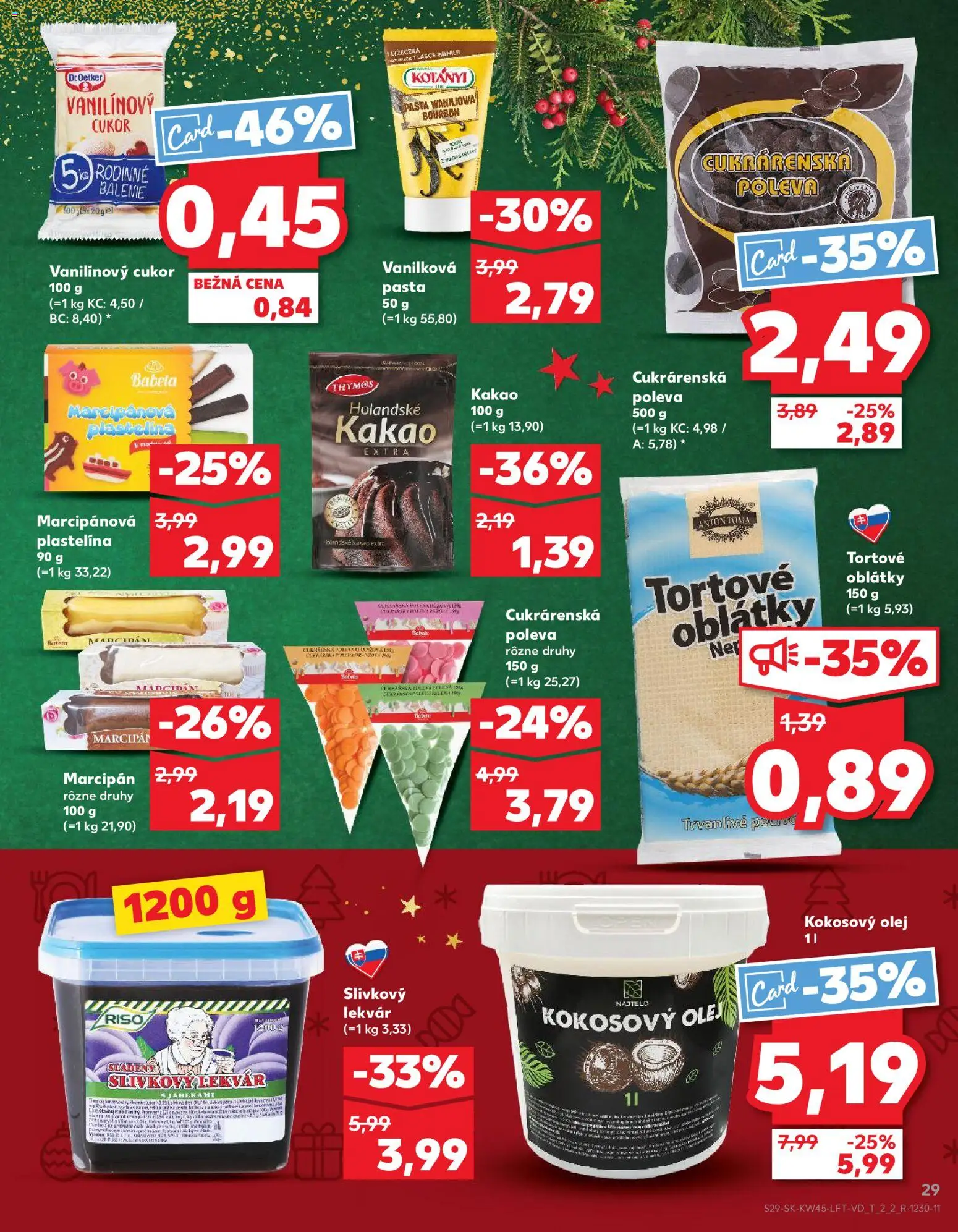 Náhľad Kaufland letáku platného od 06.11.2025 - Olej, Slivkový lekvár, Kakao, Bourbon, Lekvár, Kokosový olej, Oblátky, Holandské kakao
