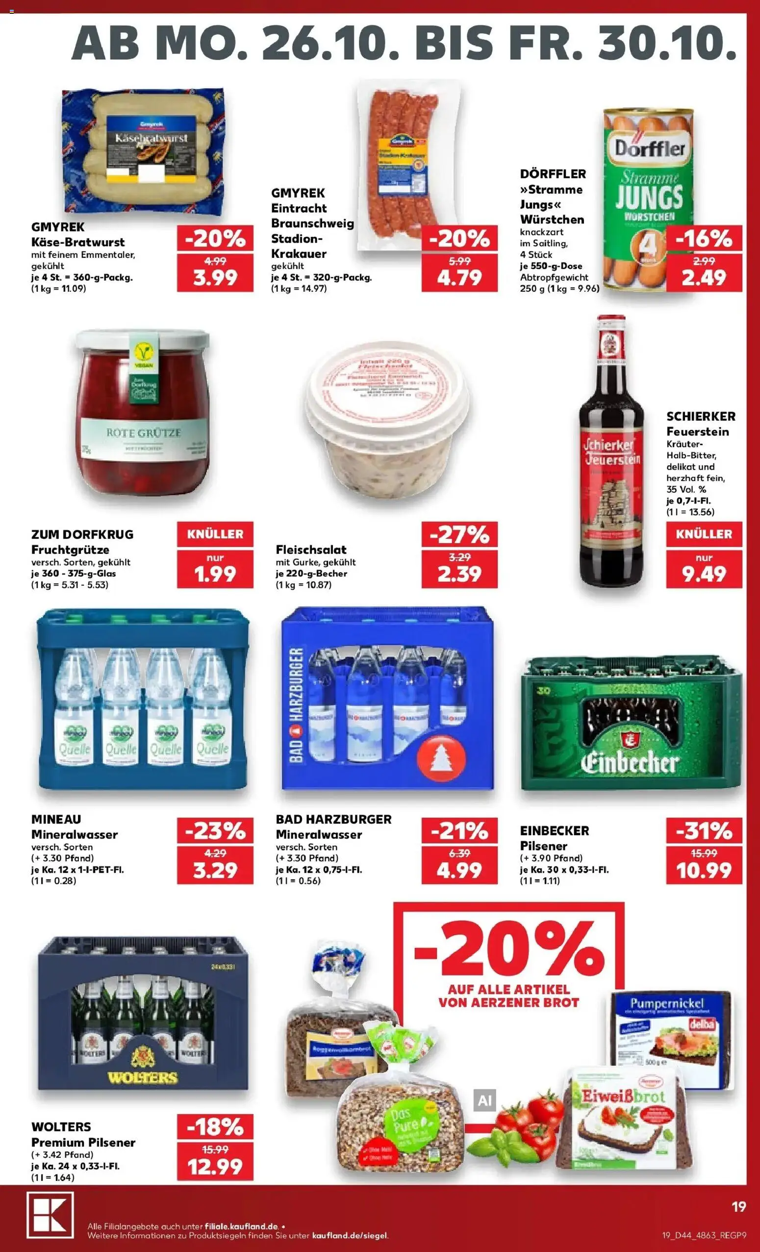 Vorschau von dem Prospekt des Geschäftes Kaufland, gültig ab dem 26.10.2026 - Bad, Mineralwasser, Brot