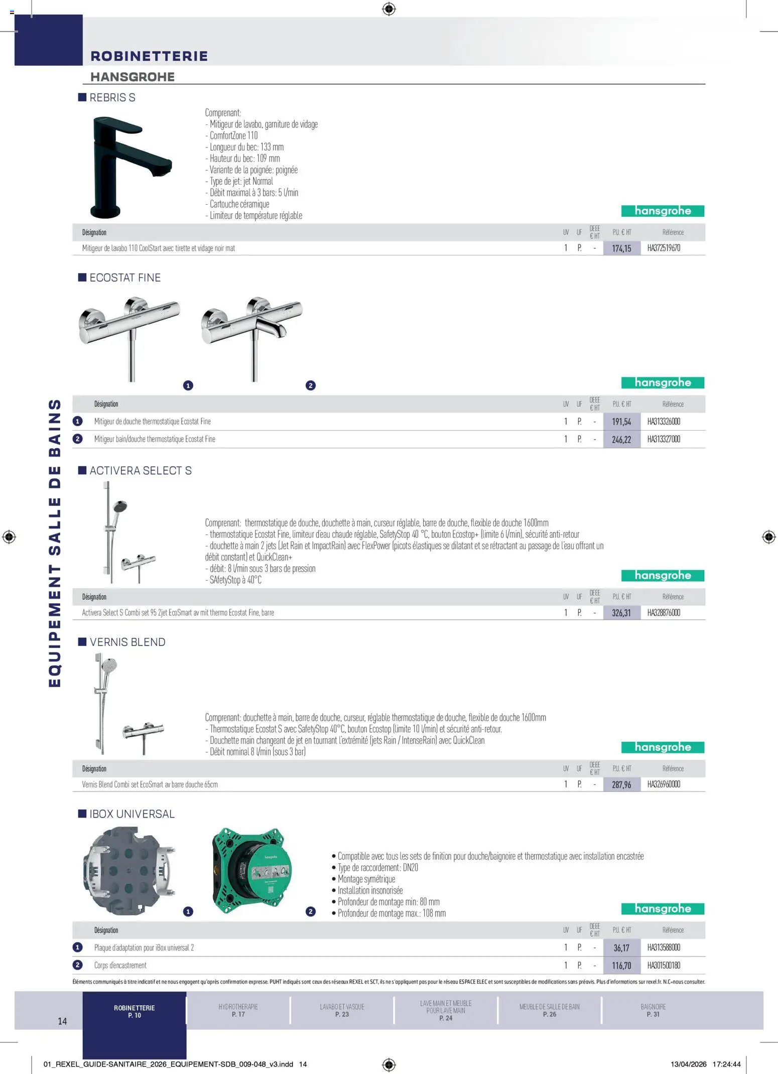 Prévisualisation de Rexel - Brochure Sanitaire du magasin Rexel formulaire valide 20/04/2026 - Meuble, Baignoire, Douche, Meuble de salle de bain, Cartouche, Élastiques, Flexible de douche, Mitigeur de lavabo