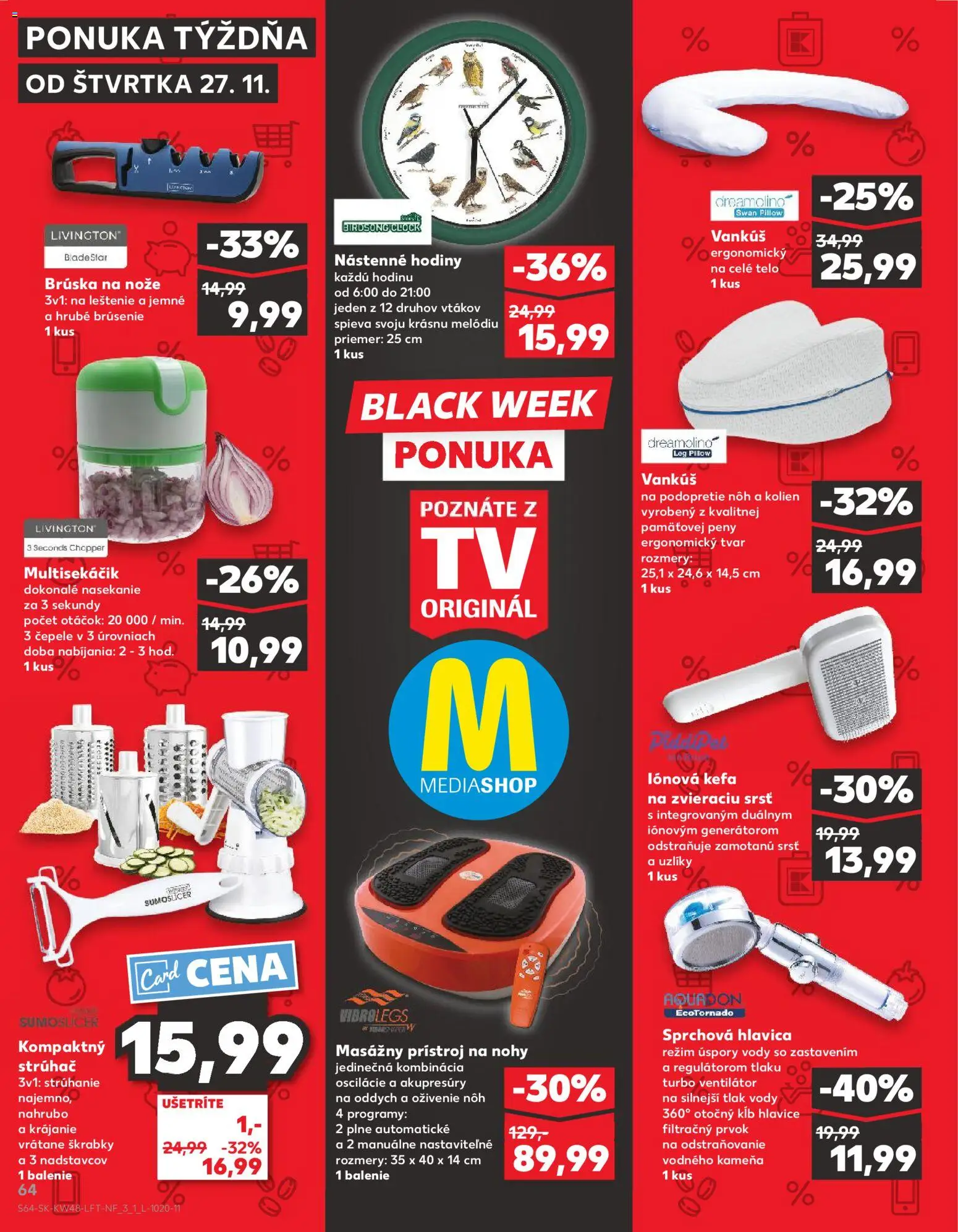 Náhľad Kaufland letáku platného od 27.11.2025 - Hodiny, Vankúš, Ventilátor, Masážny prístroj, Kefa, Masážny prístroj na nohy, Nástenne hodiny
