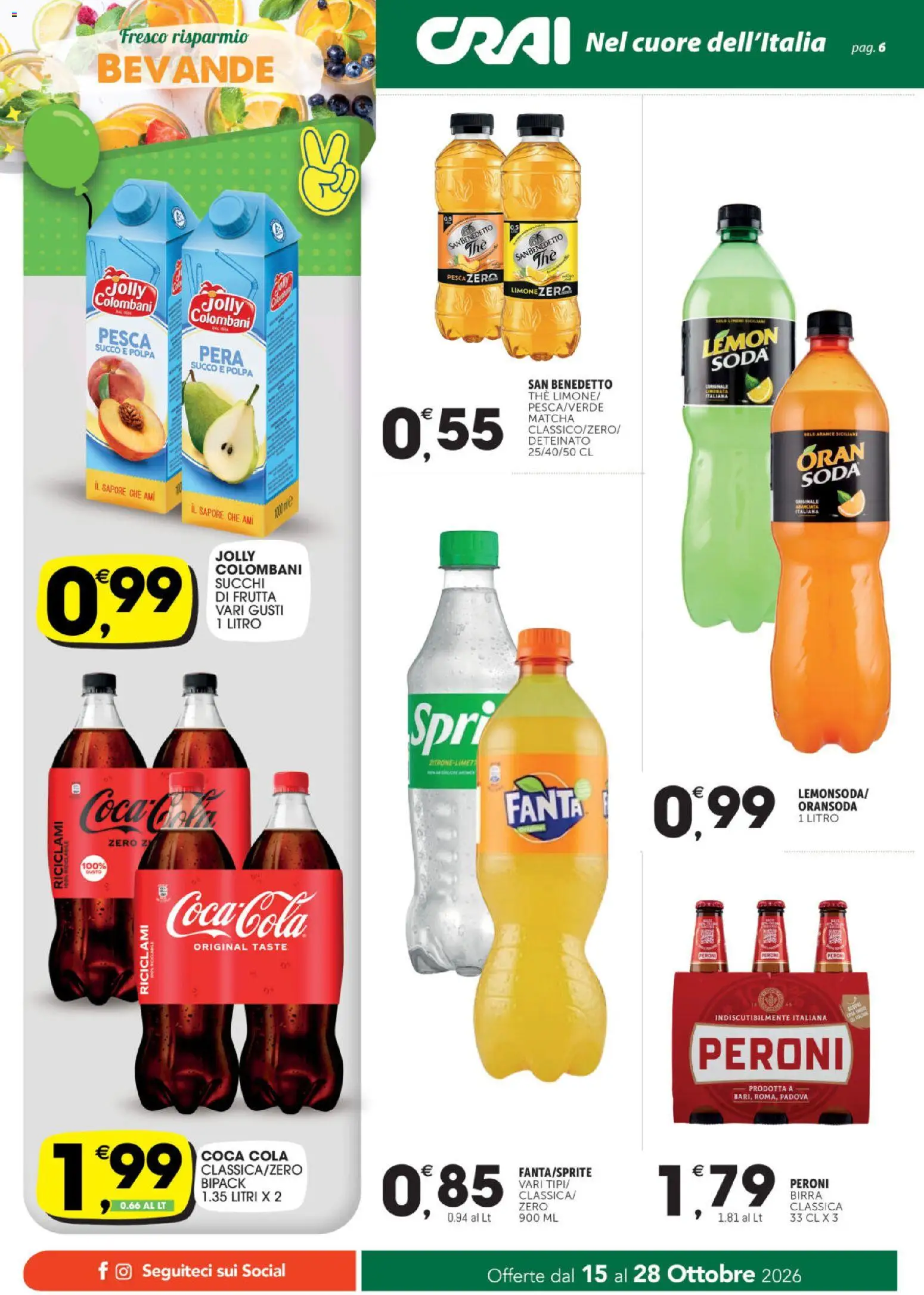Anteprima dell'opuscolo CRAI volantino Cuor di Crai Biancavilla dal negozio CRAI valido da 15/10/2026 - The, Coca Cola, Birra, Frutta, Matcha, Fanta, Arance, Succo