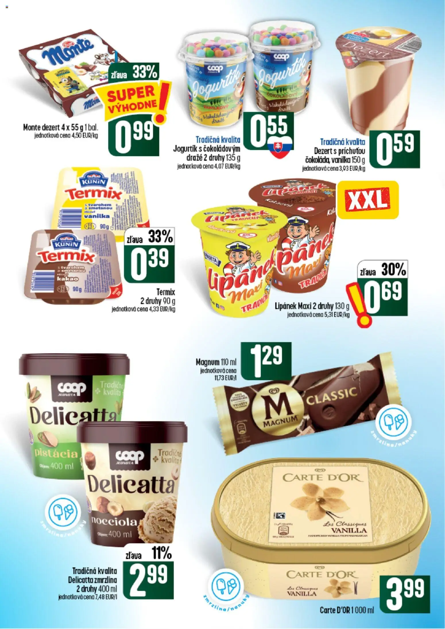 Náhľad COOP Jednota letáku platného od 24.09.2026 - Zmrzlina, Dezert, Kakao, Magnum, Vanilka, Termix