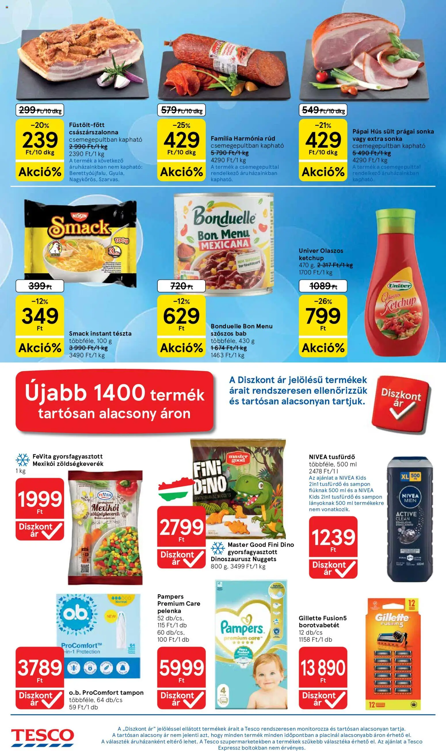 Tesco - Tesco aktuális akciós újság megtekintése, amely érvényes 2026.10.21.-től - Dino, Bab, Ketchup, Császárszalonna, Gillette, Sült, Zöldségkeverék, Borotvabetét