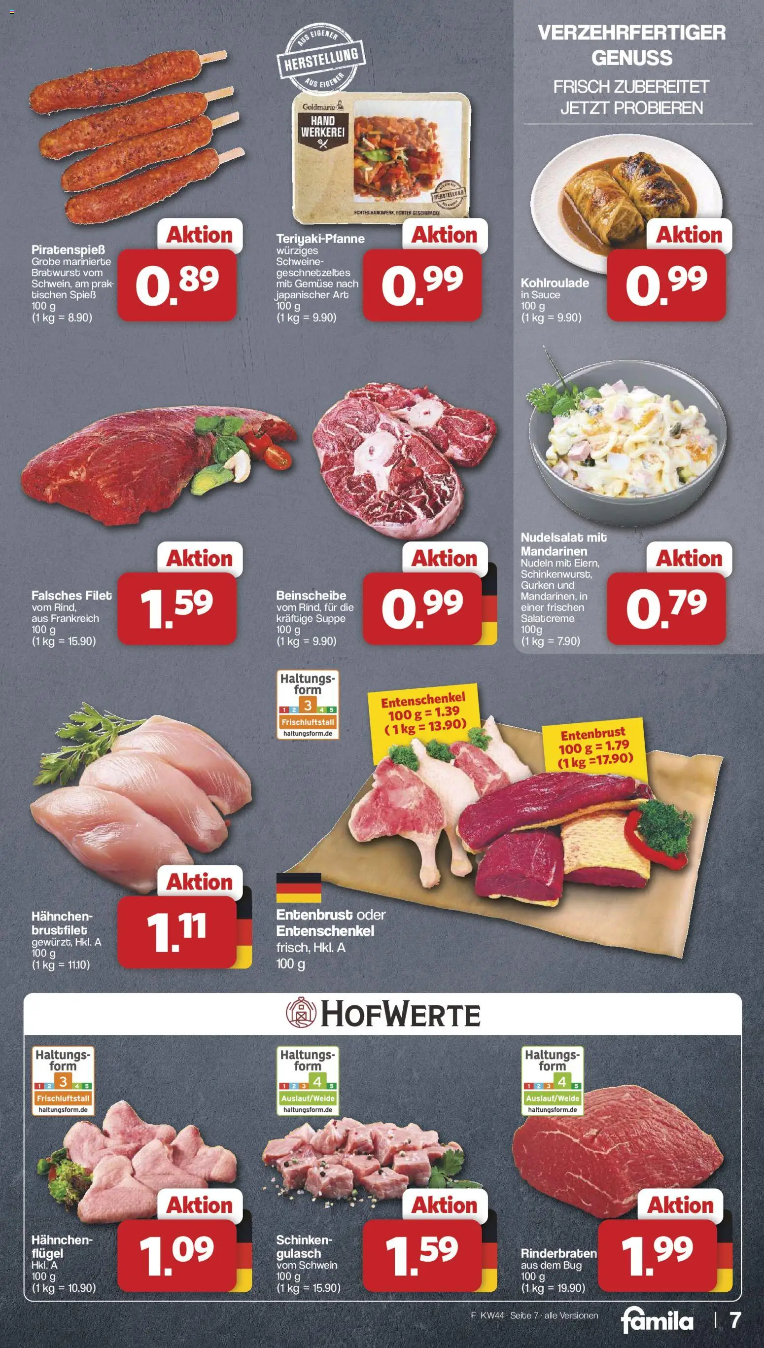 Vorschau von dem Prospekt des Geschäftes Famila Nordwest, gültig ab dem 26.10.2026 - Gulasch, Gemüse, Nudeln, Rinderbraten, Gurken, Schinken, Mandarinen, Hahnchen