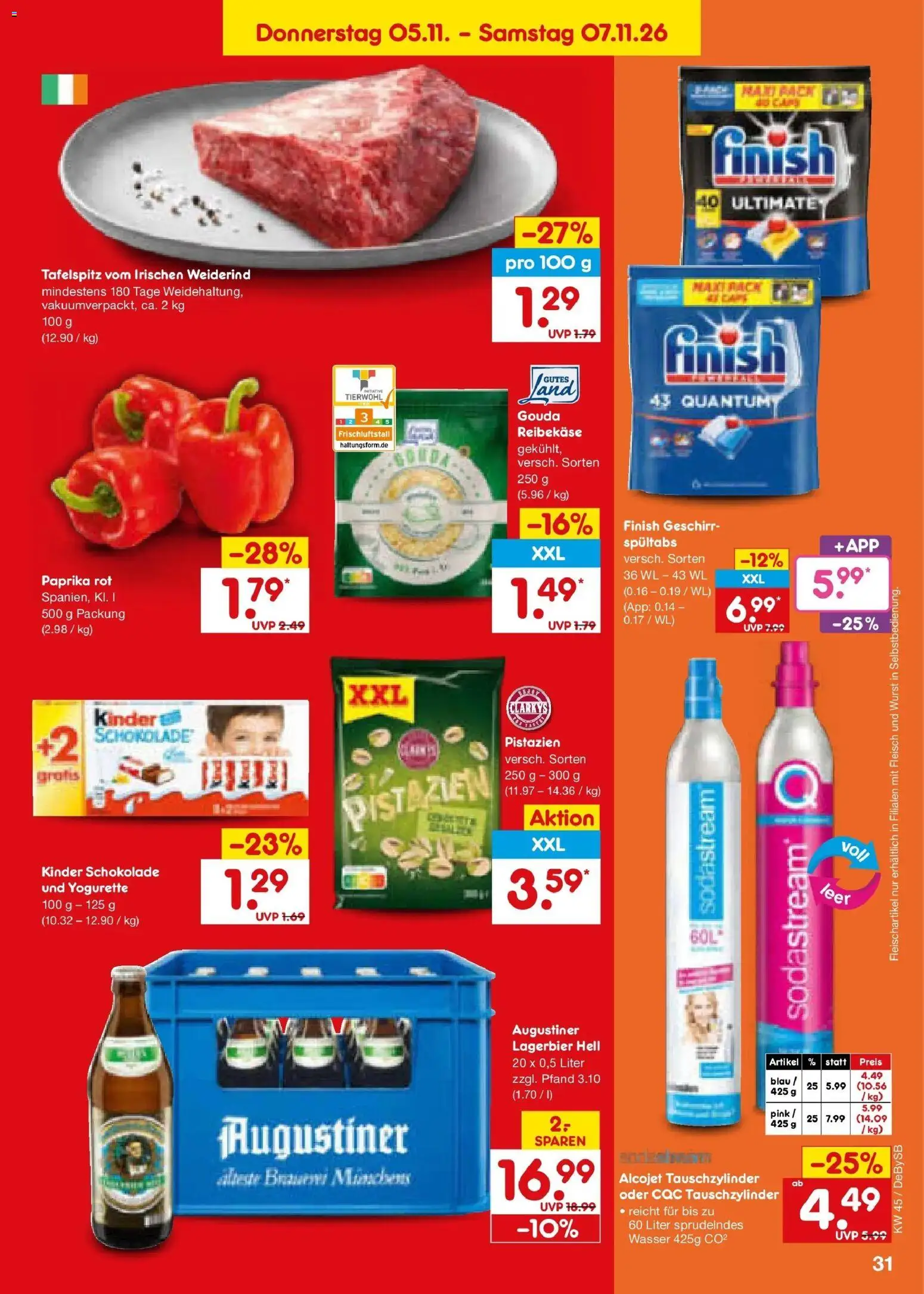 Vorschau von dem Prospekt des Geschäftes Netto Marken-Discount, gültig ab dem 02.11.2026 - Schokolade, Sodastream, Wurst, Pistazien, Paprika, Yogurette, Paprika rot, Kinder schokolade