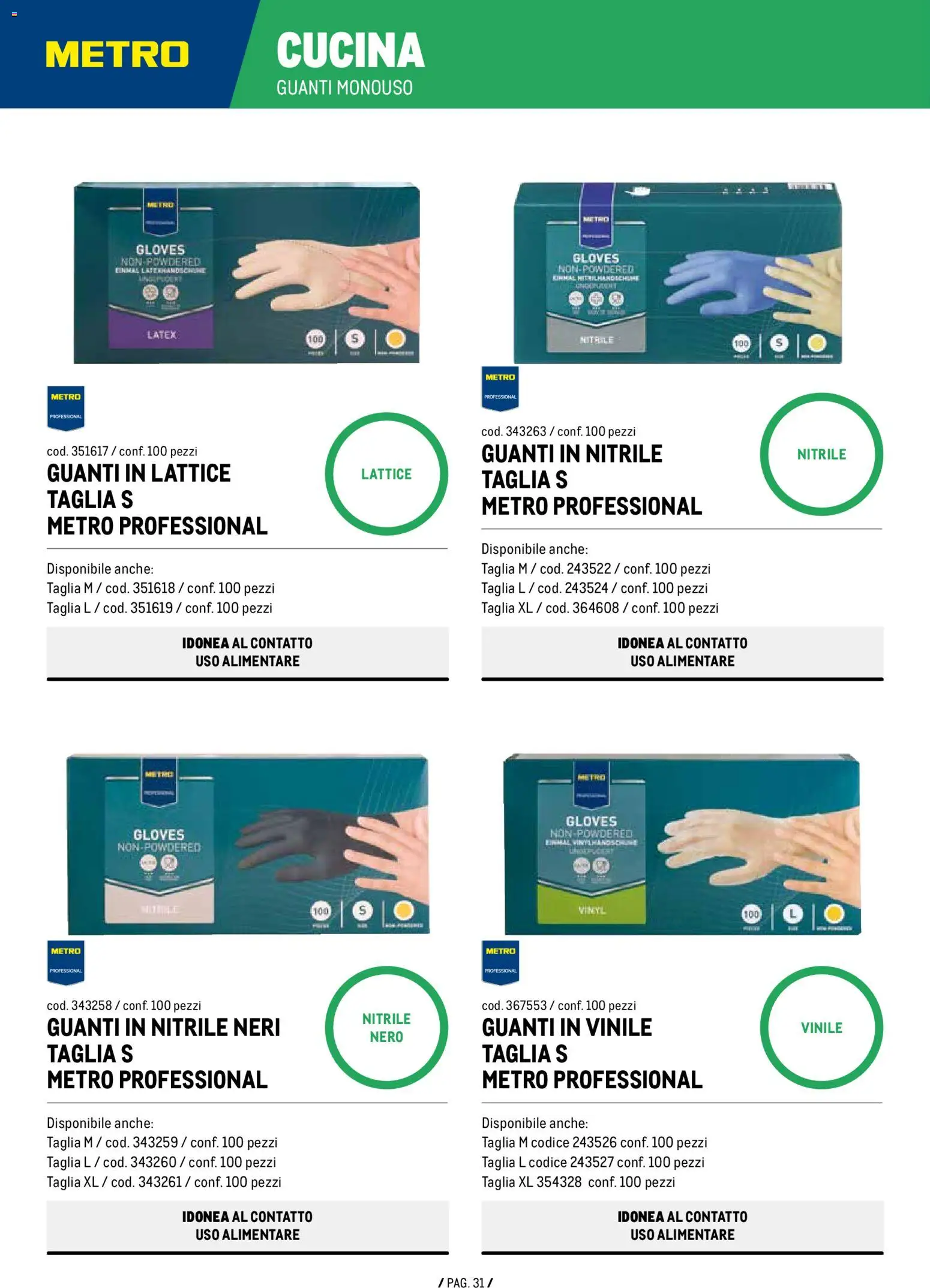 Anteprima dell'opuscolo Volantino Detergenza dal negozio Metro valido da 07/01/2026 - Guanti, Guanti monouso