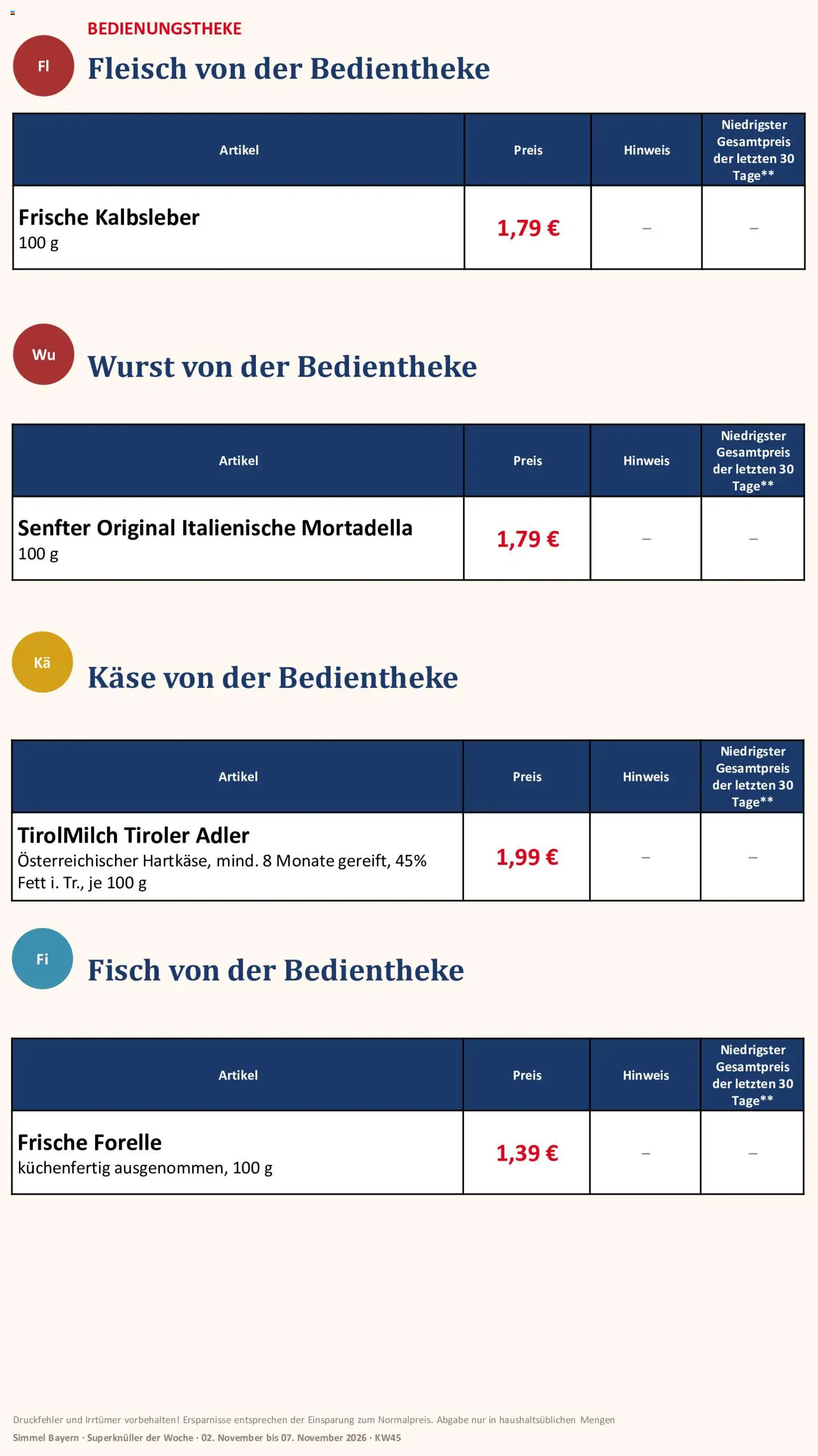 Vorschau von dem Prospekt des Geschäftes Simmel, gültig ab dem 02.11.2026 - Käse, Fisch, Wurst, Fleisch, Kalbsleber