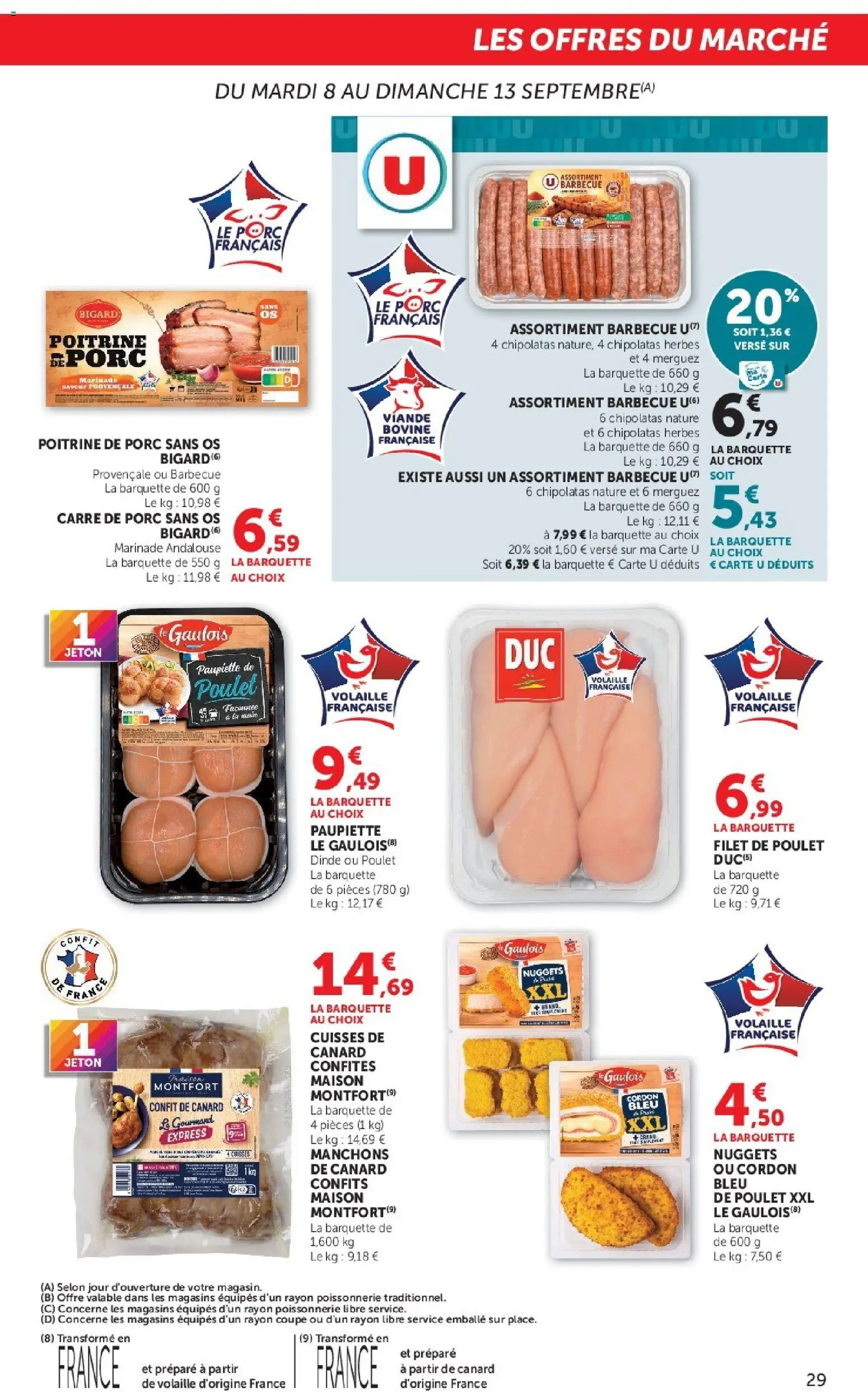 Prévisualisation de Hyper U catalogue du magasin Hyper U formulaire valide 08/09/2026 - Poissonnerie, Canard, Merguez, Viande, Volaille, Porc, Poitrine de porc, Carré de porc