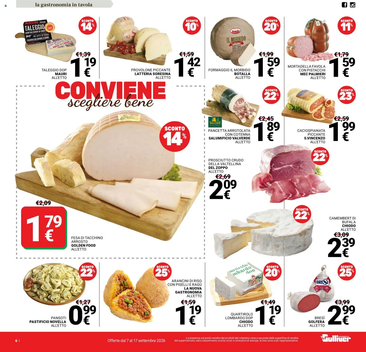 Anteprima dell'opuscolo Gulliver volantino dal negozio Gulliver valido da 07/09/2026 - Latte, Ragú, Piselli, Tacchino, Mortadella, Prosciutto, Pancetta, Provolone