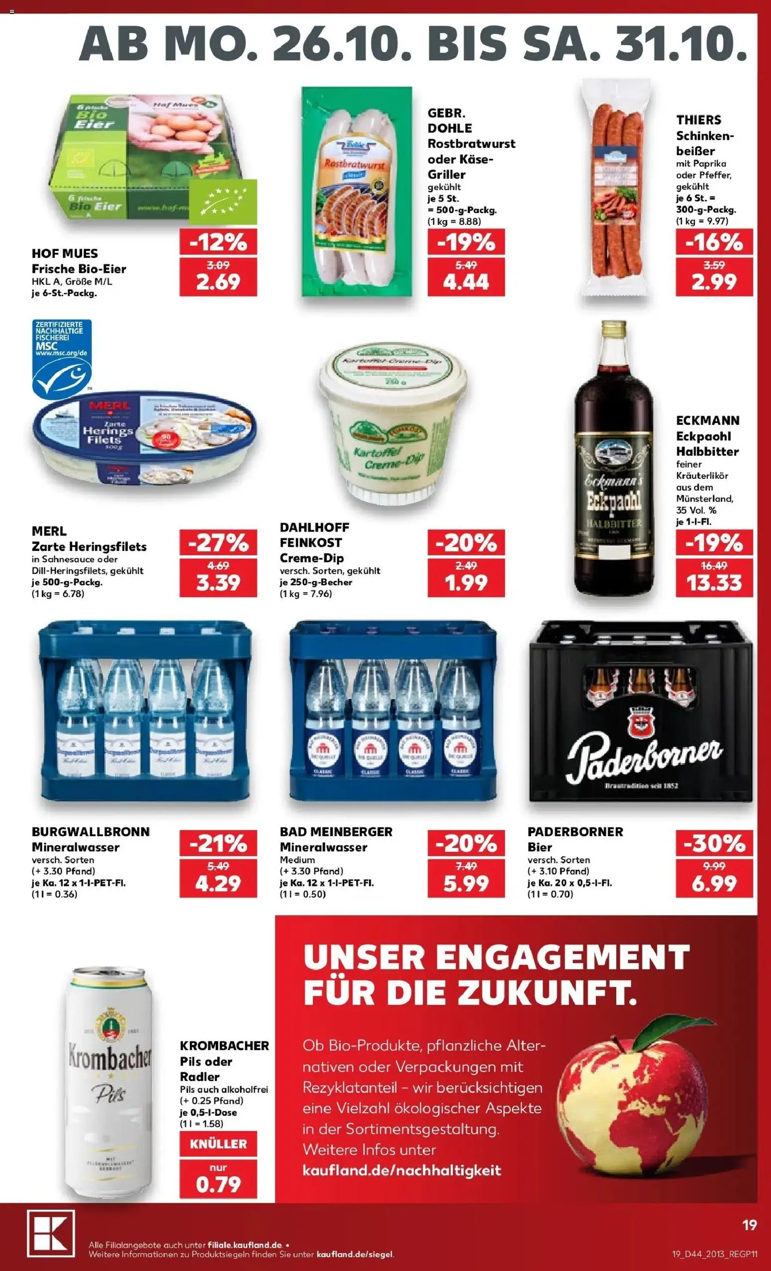 Vorschau von dem Prospekt des Geschäftes Kaufland, gültig ab dem 26.10.2026 - Käse, Bier, Bad, Mineralwasser, Schinken, Radler, Pils, Griller