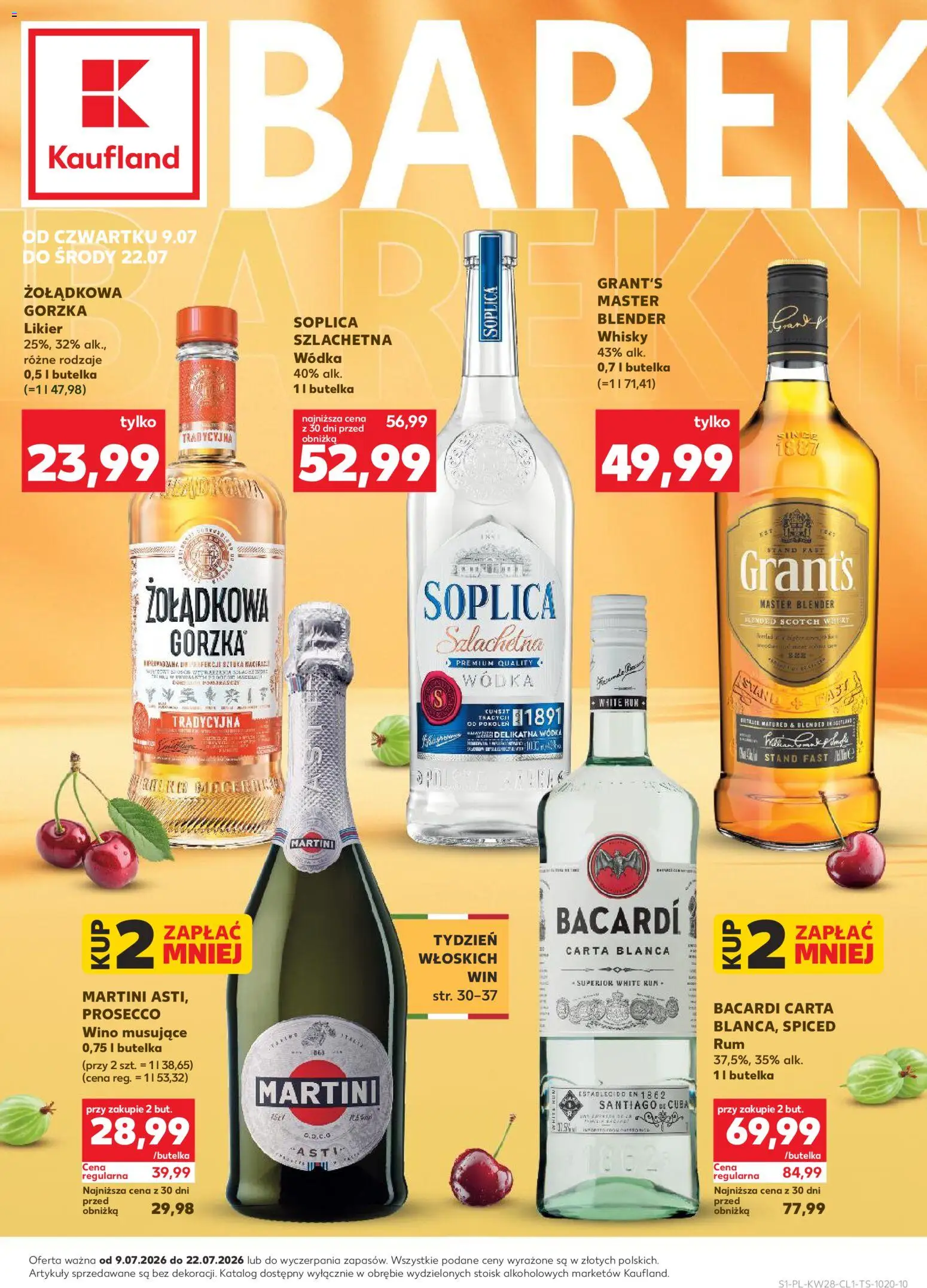 Náhled nabídky: Kaufland Polsko Kaufland Polsko leták - Barek platný od 09.07.2026 - Prosecco, Rum, Martini, Whisky, Bacardi, Lis