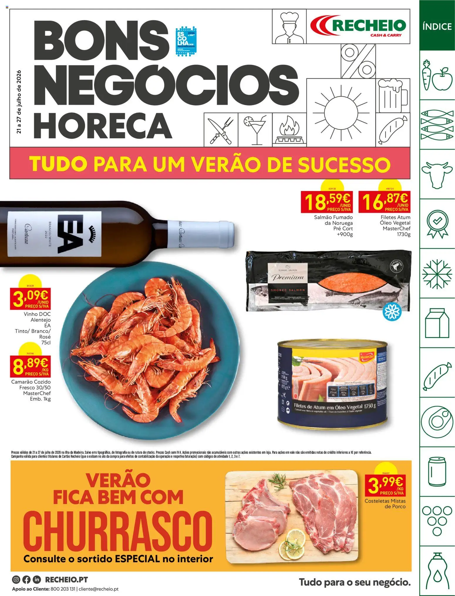 Pré-visualização do folheto da loja Recheio válida a partir de 21/07/2026 - Vinho, Camarão, Atum, Torta, Óleo, Salmão, Salmão fumado, Óleo vegetal