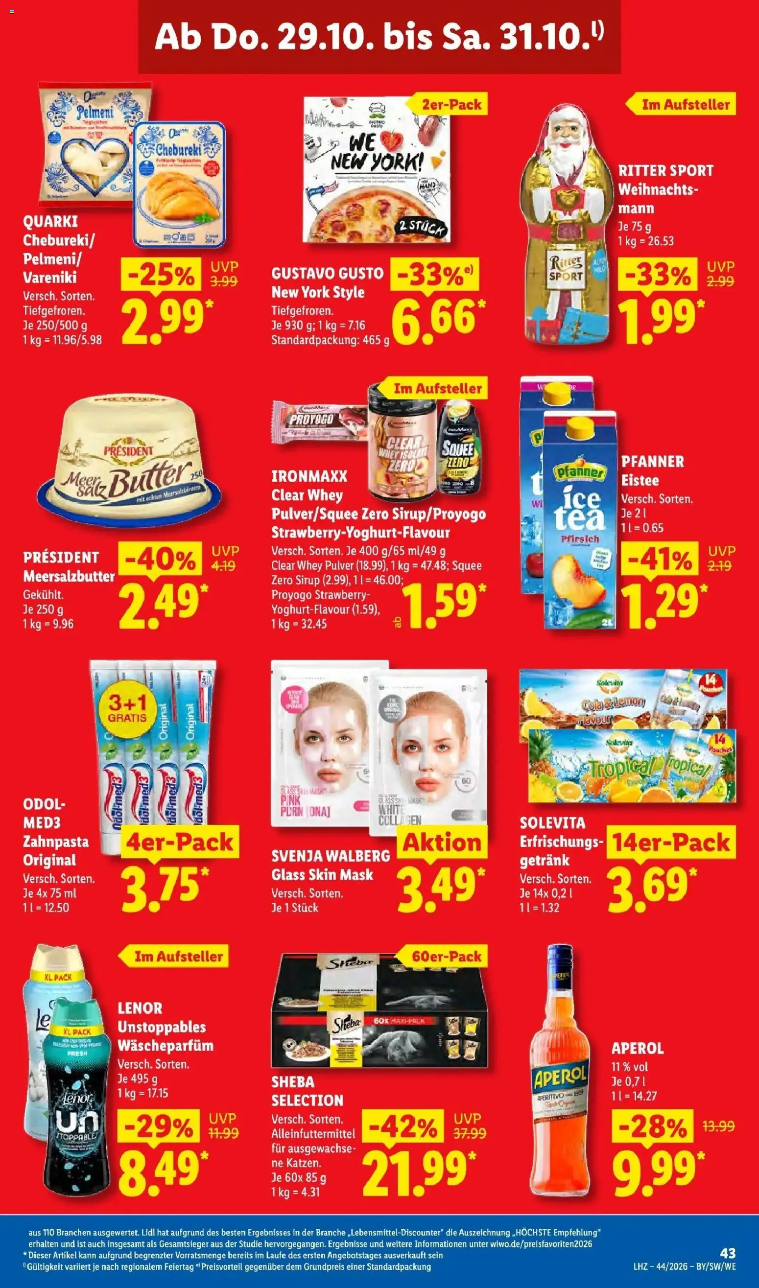 Vorschau von dem Prospekt des Geschäftes Lidl, gültig ab dem 26.10.2026 - Cola, Ski, Ritter sport, Pfirsich, Gustavo gusto, Zahnpasta, Pfanner eistee, Sheba
