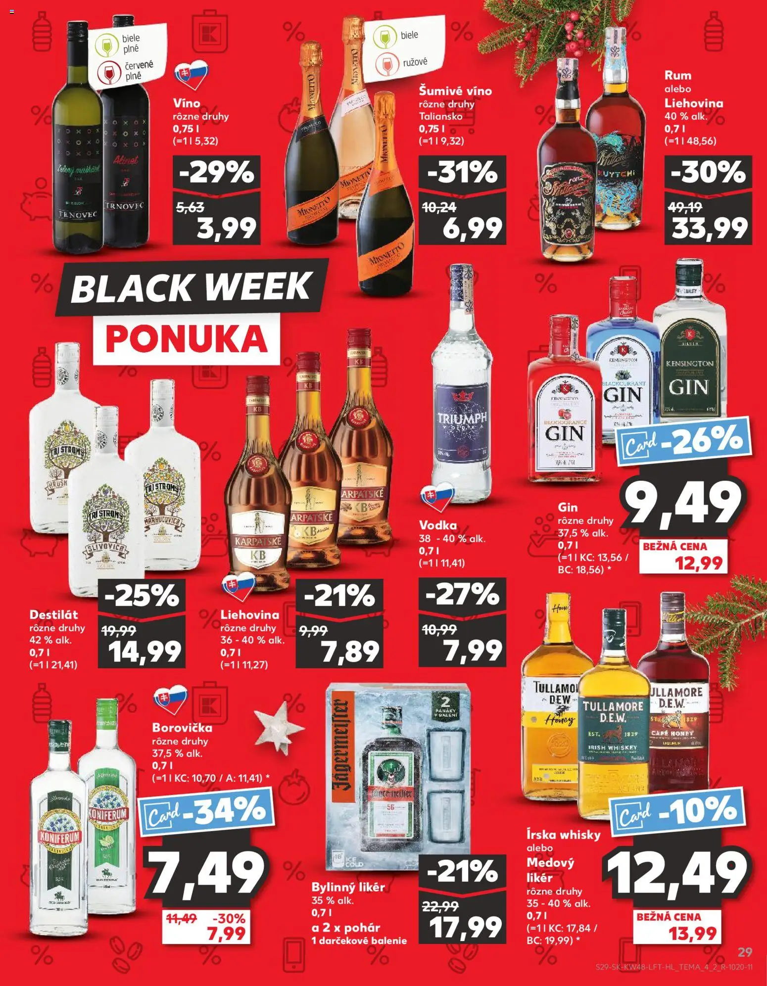 Náhľad Kaufland letáku platného od 27.11.2025 - Víno, Rum, Vodka, Gin, Whisky, Koniferum, Šumivé víno, Destilát