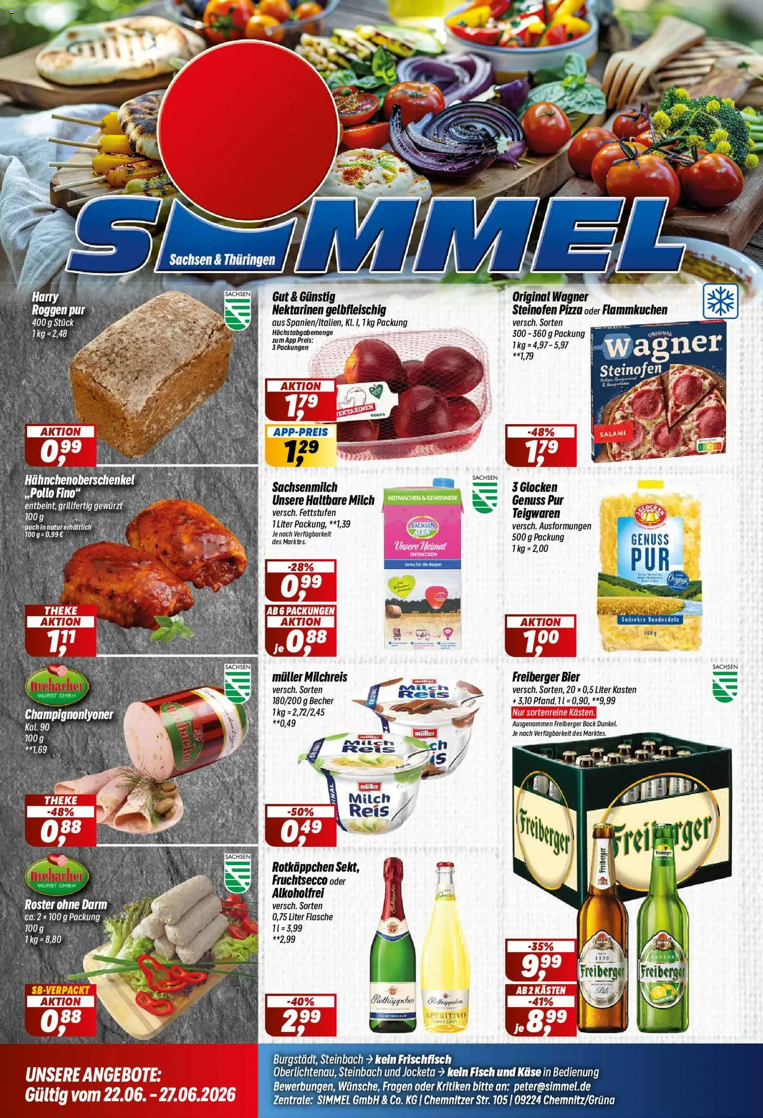 Vorschau von dem Prospekt des Geschäftes Simmel, gültig ab dem 22.06.2026 - Pizza, Käse, Wurst, Milch, Rotkäppchen, Nektarinen, Salami, Theke