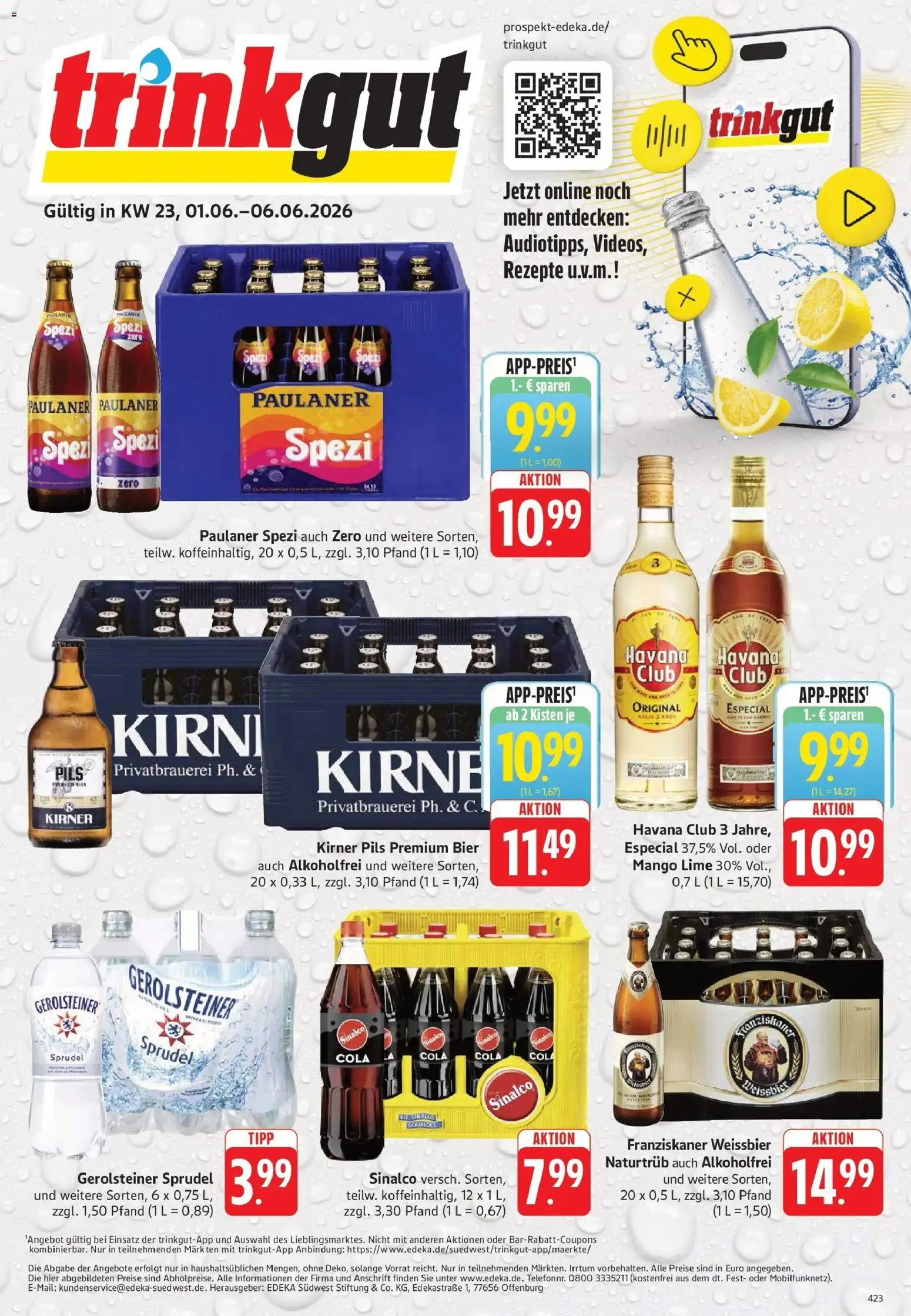 Vorschau von dem Prospekt des Geschäftes Trinkgut, gültig ab dem 01.06.2026 - Cola, Gerolsteiner, Havana club, Paulaner spezi, Sinalco, Franziskaner, Weißbier, Pils
