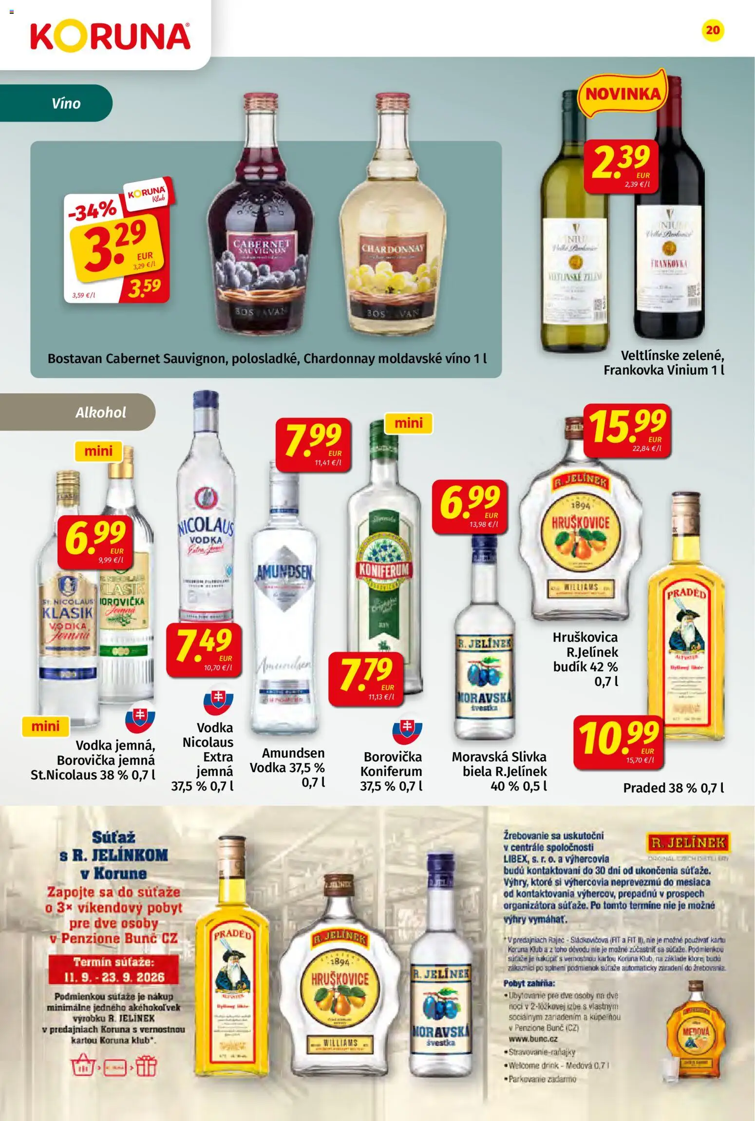 Náhľad Koruna letáku platného od 11.09.2026 - Rajec, Víno, Alkohol, Vodka, Budík, Borovička, Koniferum, Hruškovica
