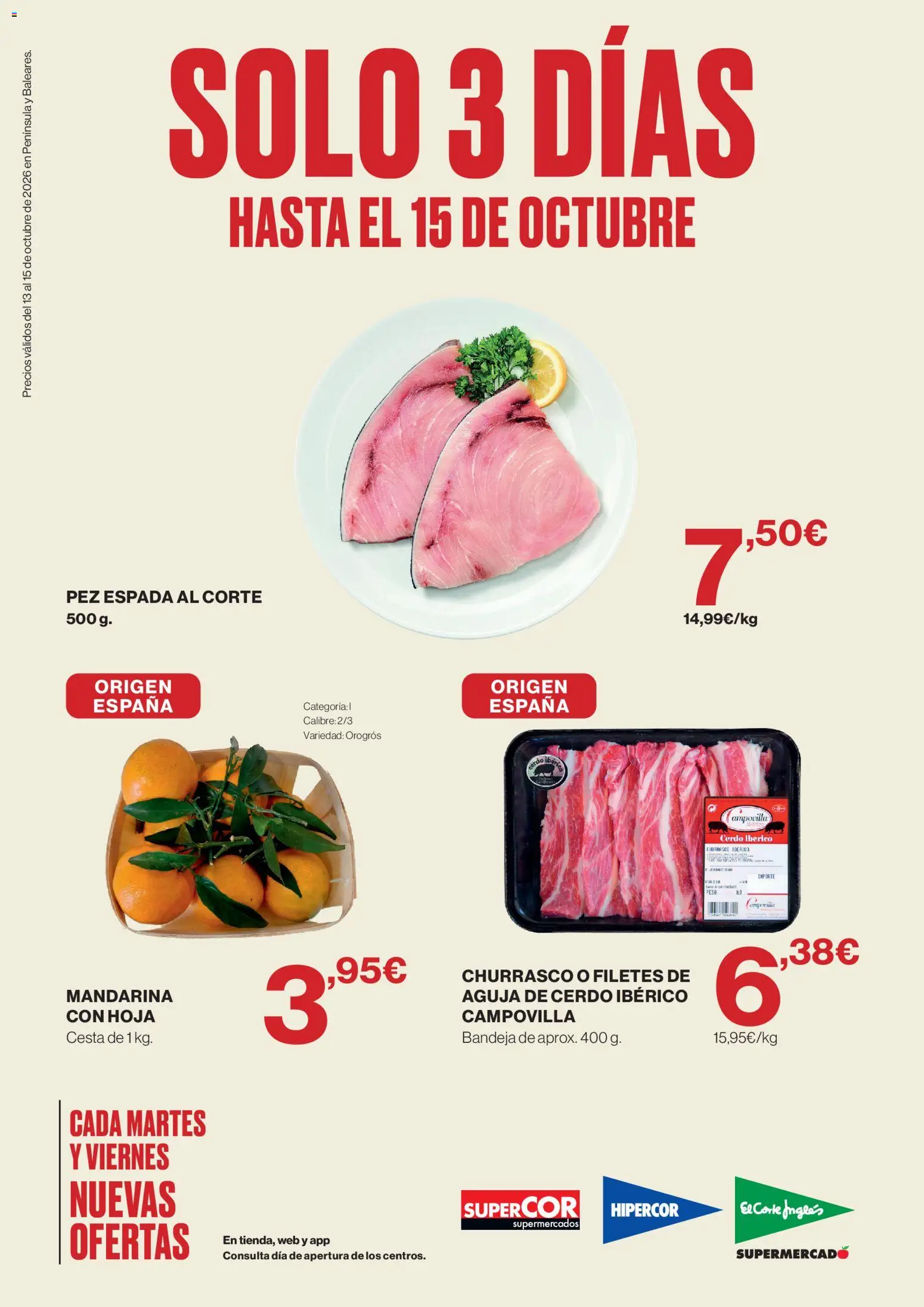 Vista previa del folleto de la tienda El Corte Inglés válido desde el 13/10/2026 - Cerdo, Peso, Cesta, Bandeja