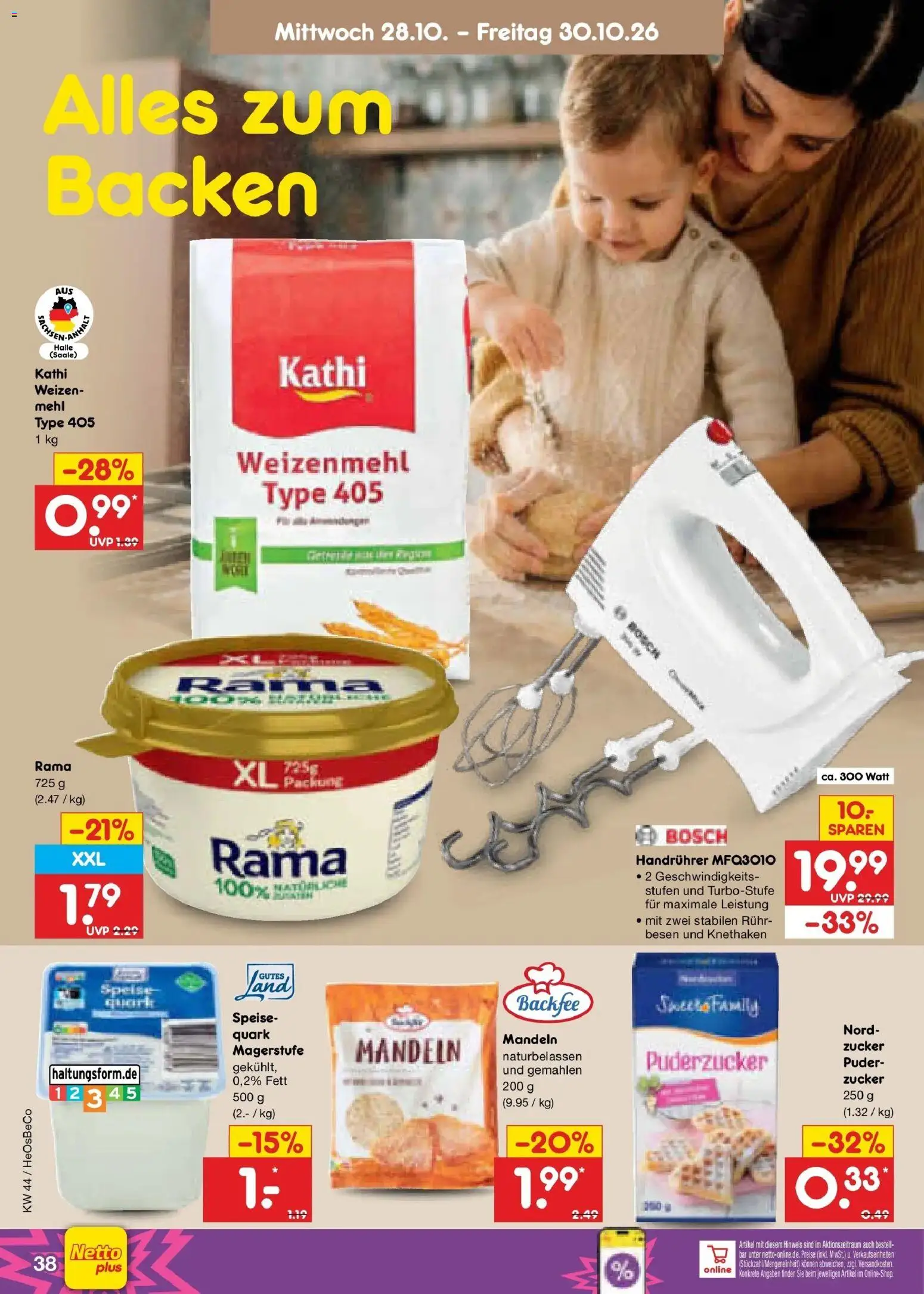 Vorschau von dem Prospekt des Geschäftes Netto Marken-Discount, gültig ab dem 28.10.2026 - Bosch, Quark, Mandeln, Zucker, Rama, Weizenmehl, Puder