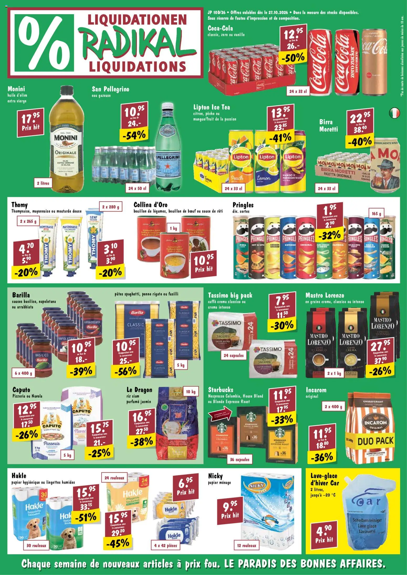 Vorschau des Merkblatts Radikal aktionen FR vom Shop Radikal gültig von 27.10.2026 bis - Pizza, Glace, Coca Cola, Barilla, Mayonnaise, Zucker, Vanille