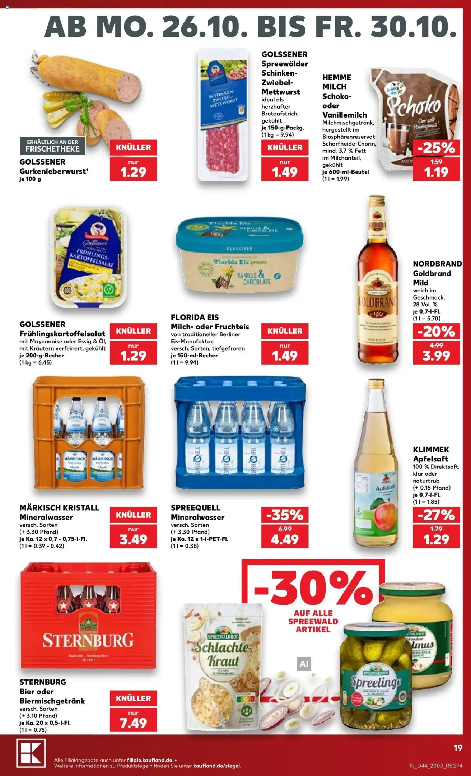 Vorschau von dem Prospekt des Geschäftes Kaufland, gültig ab dem 26.10.2026 - Bier, Mineralwasser, Berliner, Mayonnaise, Essig, Vanille, Apfelsaft, Kraut