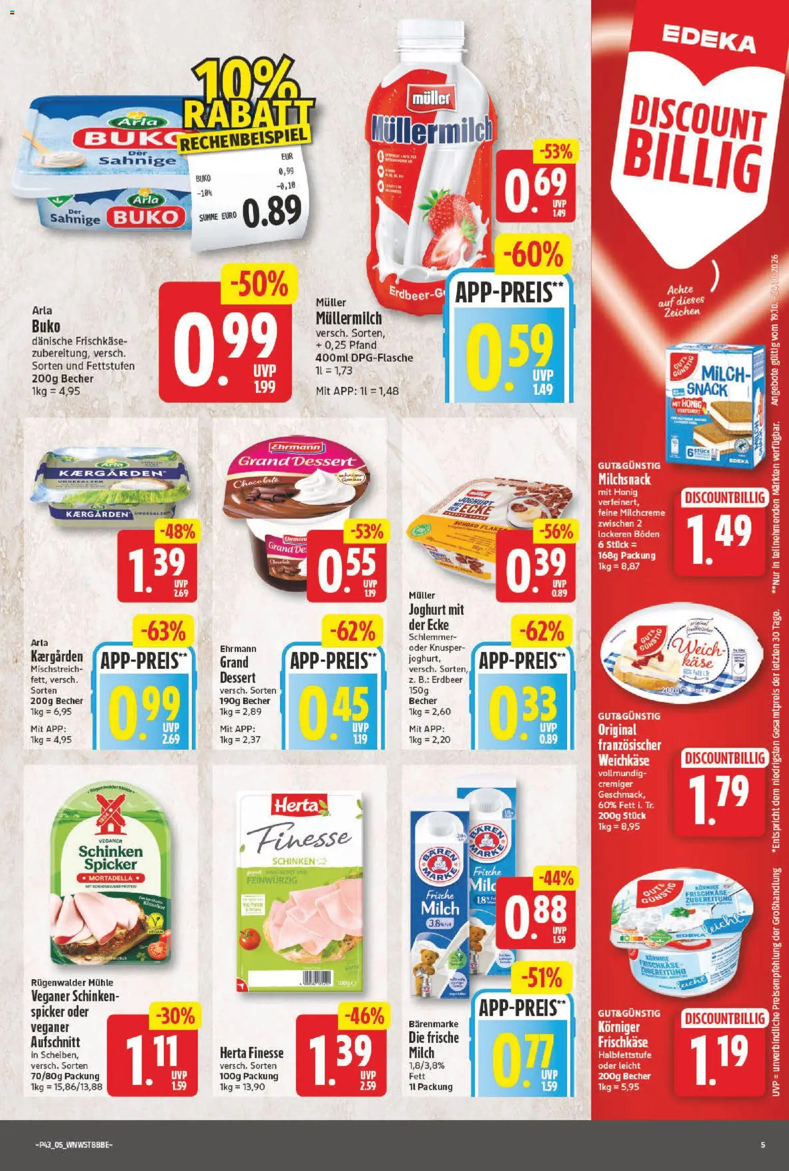 Vorschau von dem Prospekt des Geschäftes NP Discount, gültig ab dem 19.10.2026 - Käse, Joghurt, Mühle, Müllermilch, Schinken, Herta finesse, Frischkase, Muller mullermilch