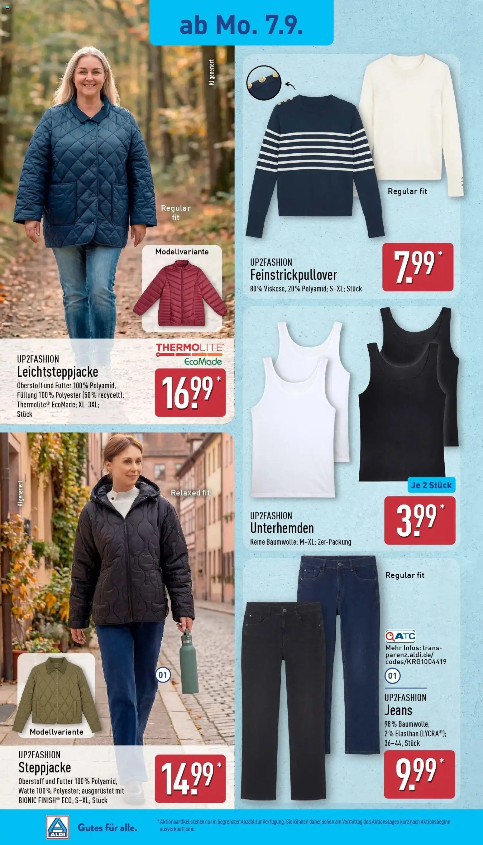 Vorschau von dem Prospekt des Geschäftes Aldi, gültig ab dem 07.09.2026 - Jeans, Steppjacke, Up2fashion