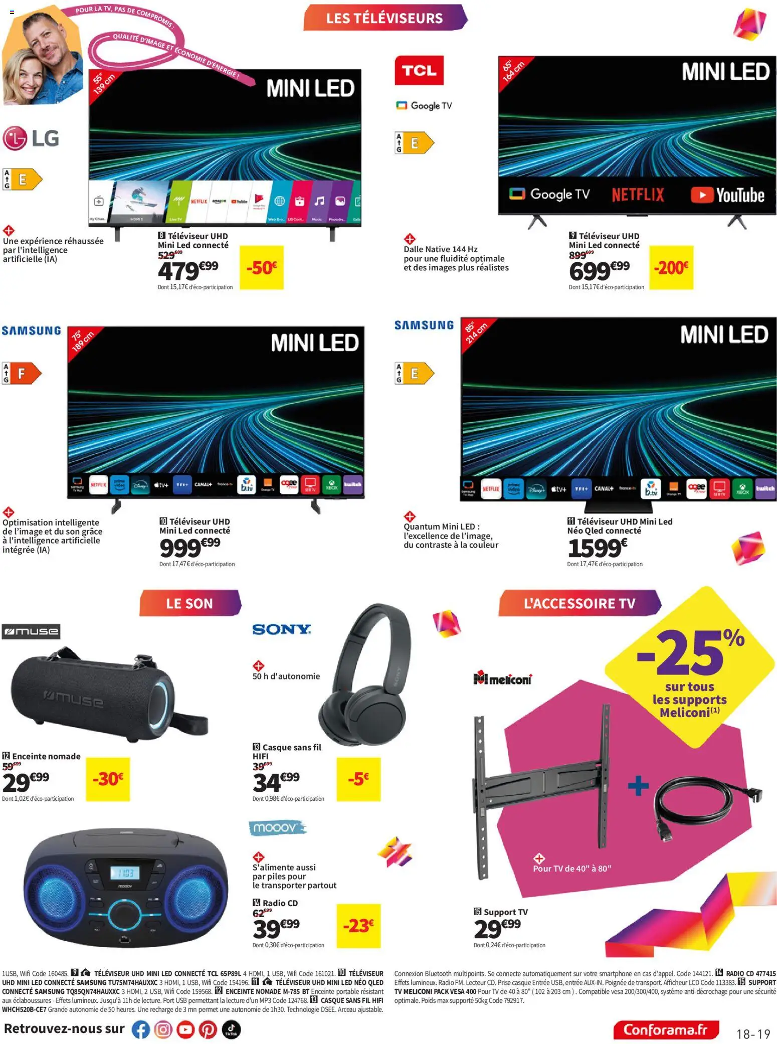 Prévisualisation de Conforama catalogue du magasin Conforama formulaire valide 08/09/2026 - MP3, Enceinte, Casque, Poids, Portable, Televiseur, Casque sans fil, Radio CD