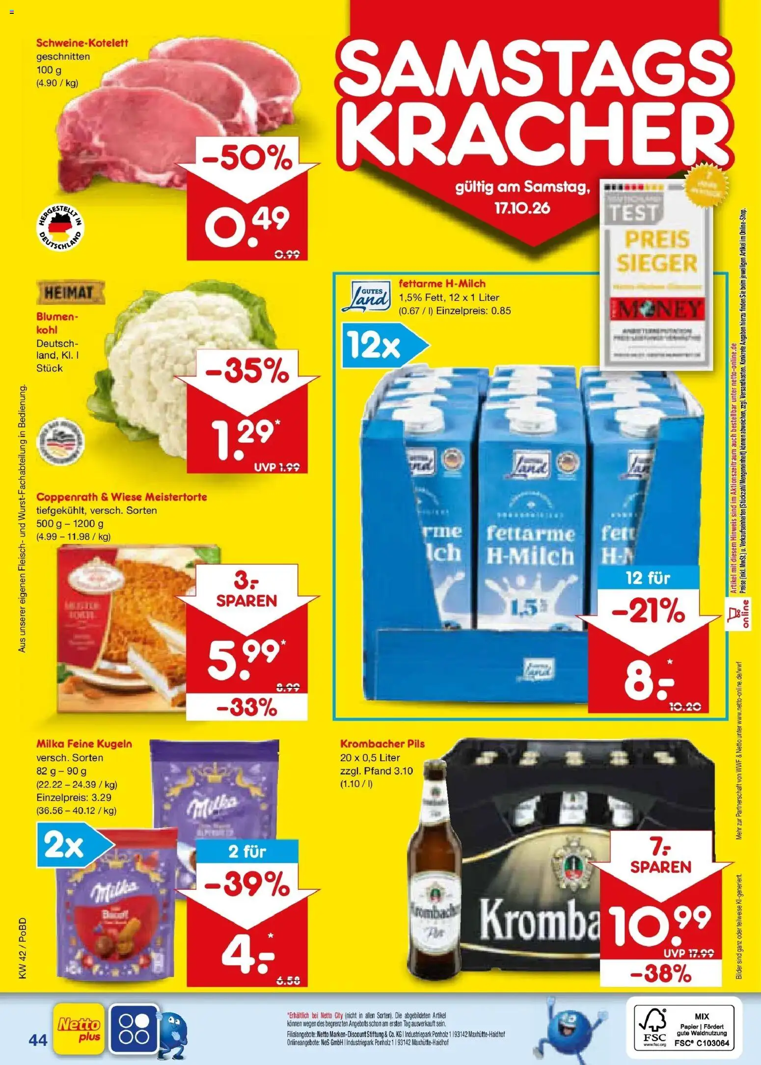 Vorschau von dem Prospekt des Geschäftes Netto Marken-Discount, gültig ab dem 12.10.2026 - Bilder, Blumen, Krombacher, Fleisch, Milka, Pils