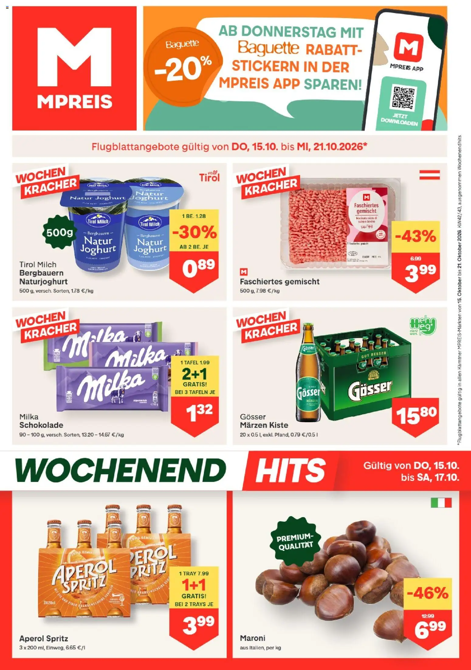Vorschau der Angebote: MPREIS MPREIS Dellach im Drautal gültig ab 15.10.2026 - Eis, Baguette, Schokolade, Aperol, Milch, Joghurt