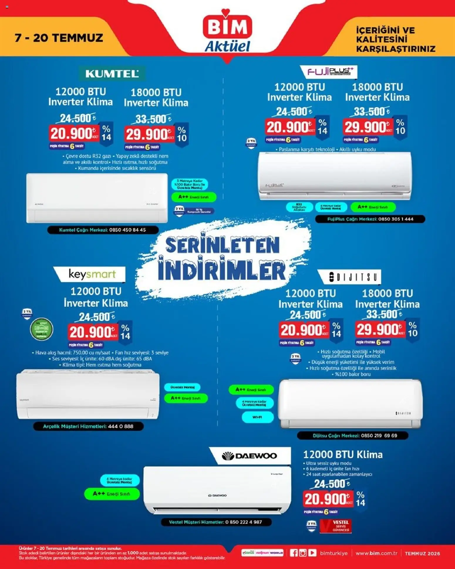 BİM BİM - KLİMA, İndirim 07.07.2026 - Broşürünün önizlemesi - Saat, Klima, Ses, Fan