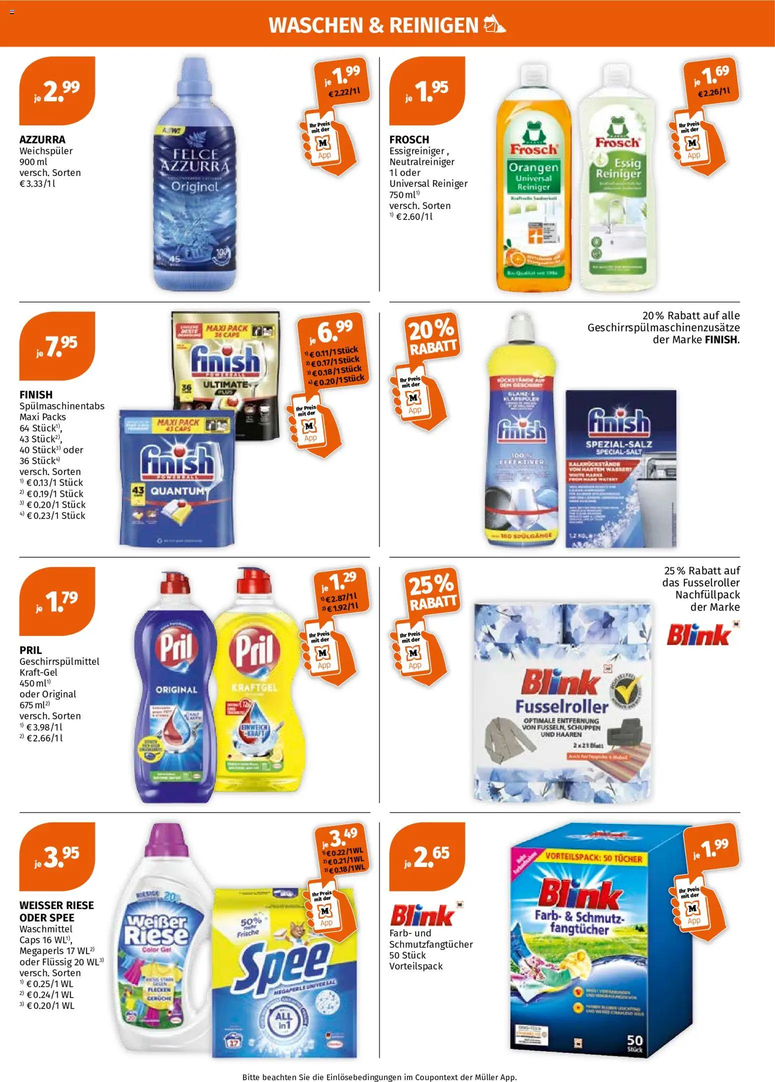 Vorschau von dem Prospekt des Geschäftes Müller, gültig ab dem 26.10.2026 - Wasser, Spee, Essig, Weichspüler, Spülmaschinentabs, Finish, Orangen, Geschirrspülmittel
