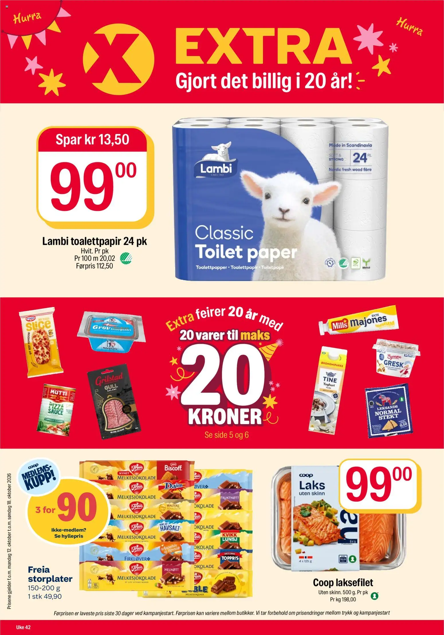 Forhåndsvis Coop Extra kundeavis fra butikk Coop Extra gyldig fra 12/10/2026 - Yoghurt, Toalettpapir, Pizza, Laksefilet, Ved, 1, Lambi toalettpapir, Laks