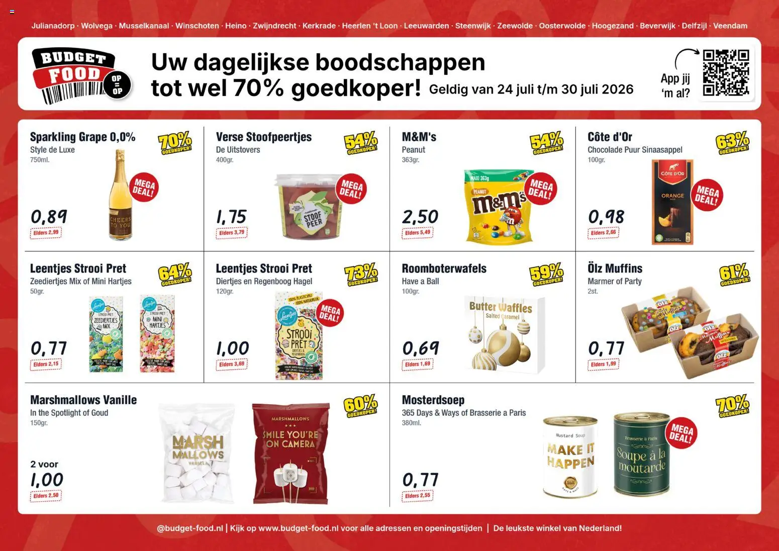Voorbeeld van Budget Food folder van winkel Budget Food geldig vanaf 24-07-2026 - Camera, Chocolade, La, Peer, Muffins, Vanille