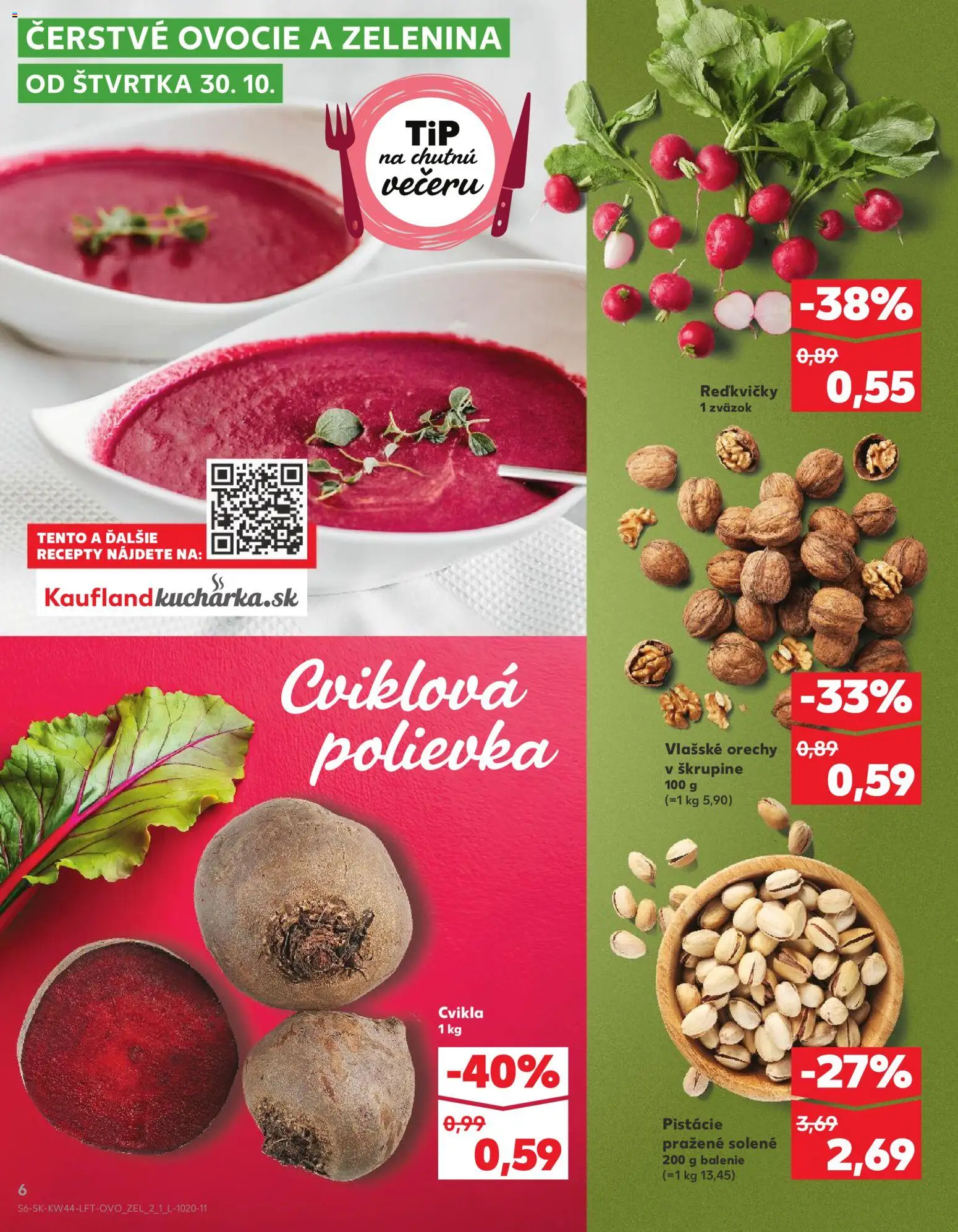 Náhľad Kaufland letáku platného od 30.10.2025 - Ovocie, Orechy, Cvikla, Vlašské orechy, Pistácie
