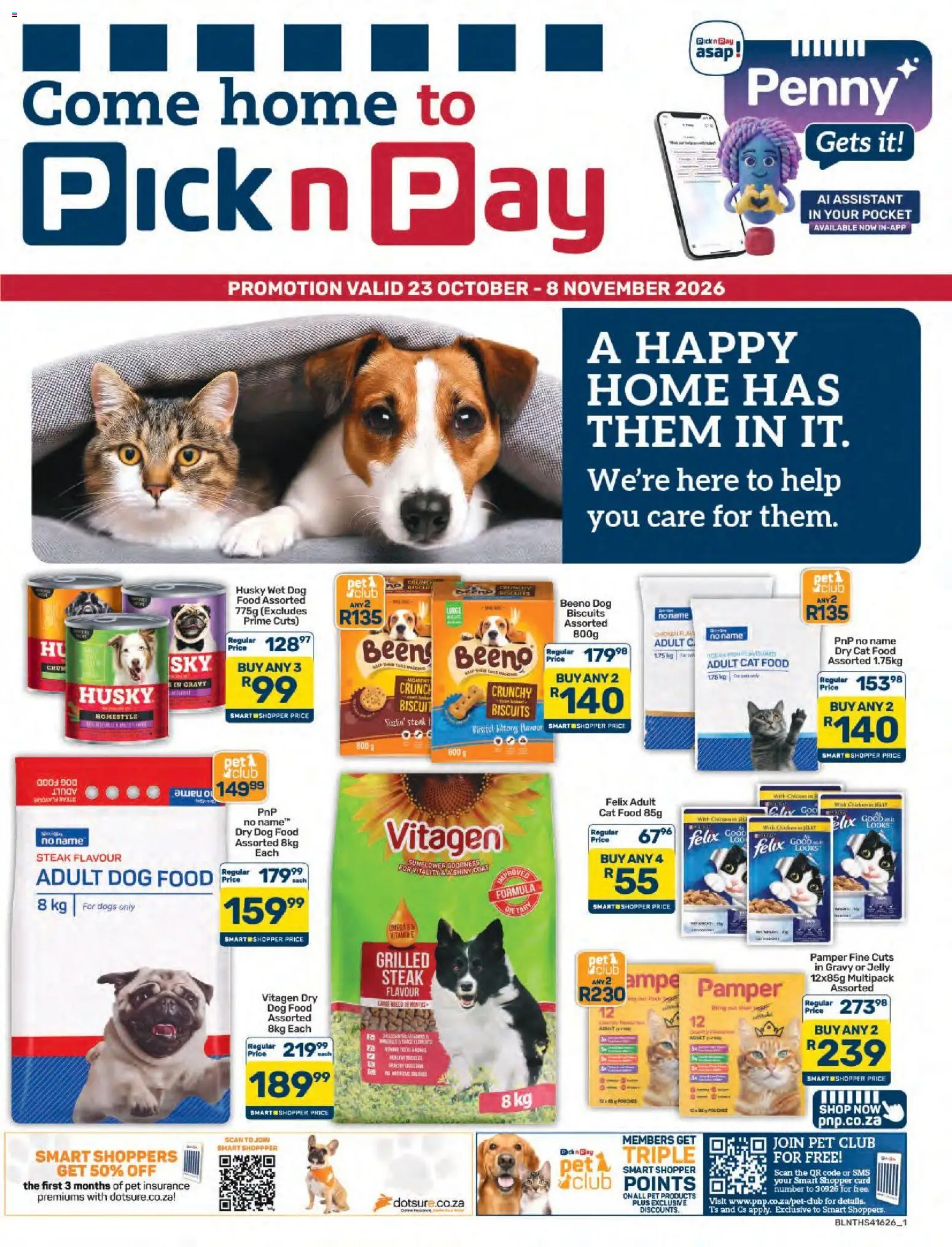 Preview of Pick n Pay flyer valid from 23/10/2026 - Chicken, Coat, Biscuits, Steak, Dog food, Cat food, Gravy