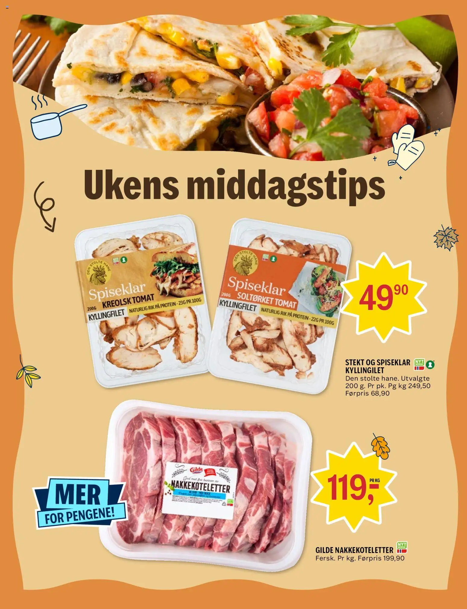Forhåndsvis Coop Prix kundeavis fra butikk Coop Prix gyldig fra 19/10/2026 - Nakkekoteletter, Kyllingfilet, Tomat, Protein