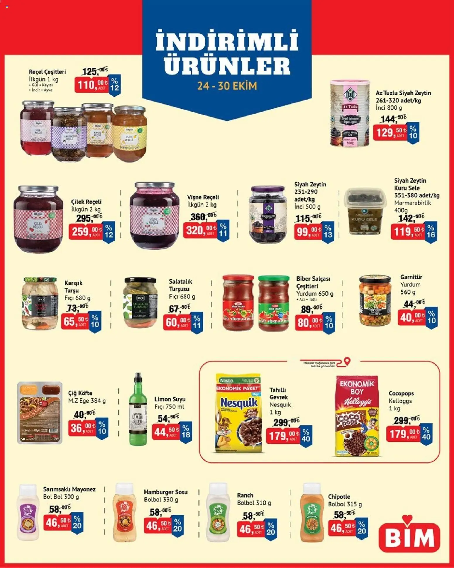 BİM BİM Katalog 24.10.2026 - Broşürünün önizlemesi - Çilek, Gül, Limon, Zeytin, Kayısı, Vişne, Biber, Mayonez