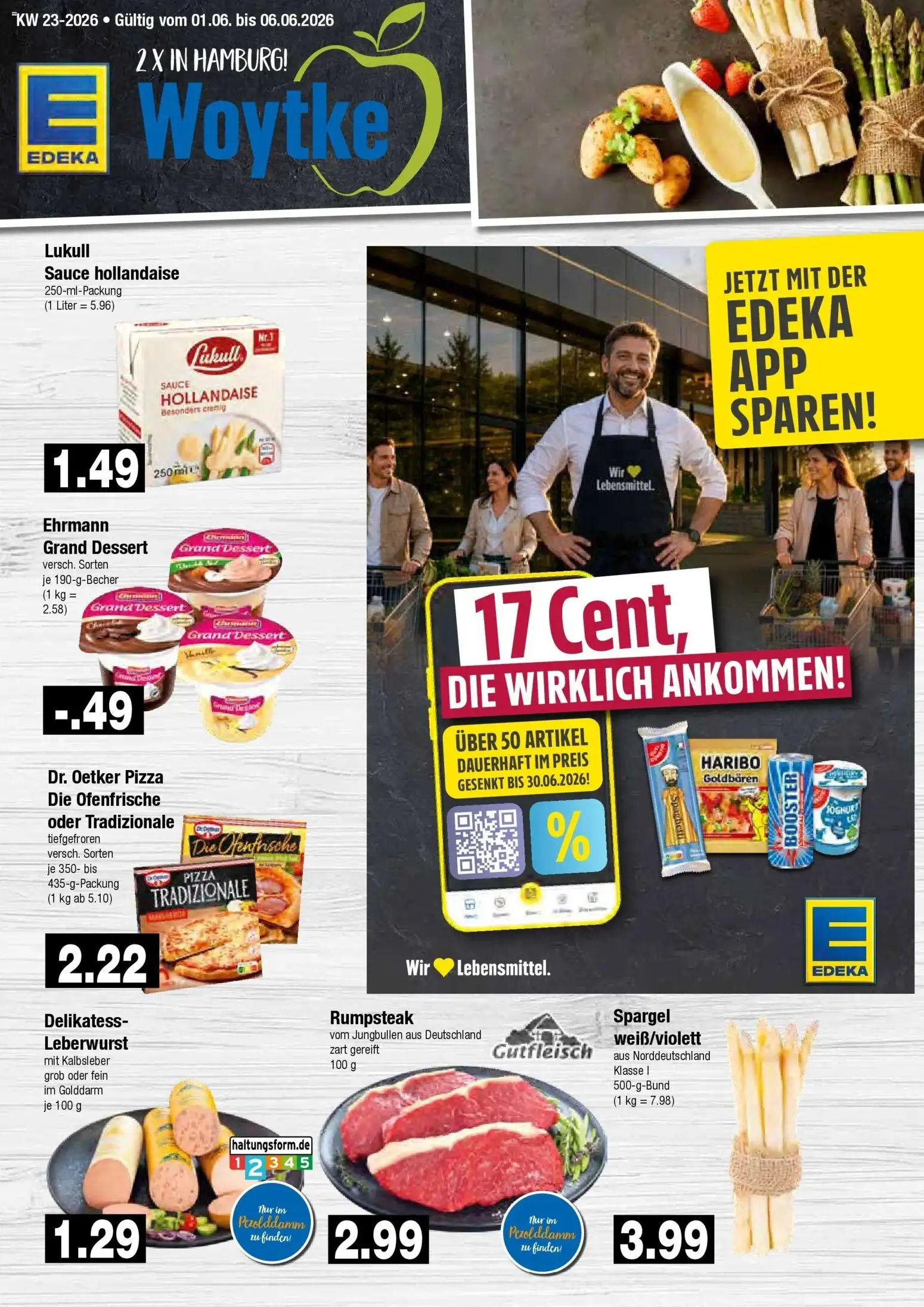 Vorschau von dem Prospekt des Geschäftes Edeka, gültig ab dem 01.06.2026 - Pizza, Haribo, Joghurt, Spargel, Rumpsteak, Kalbsleber, Ofenfrische, Ehrmann grand dessert