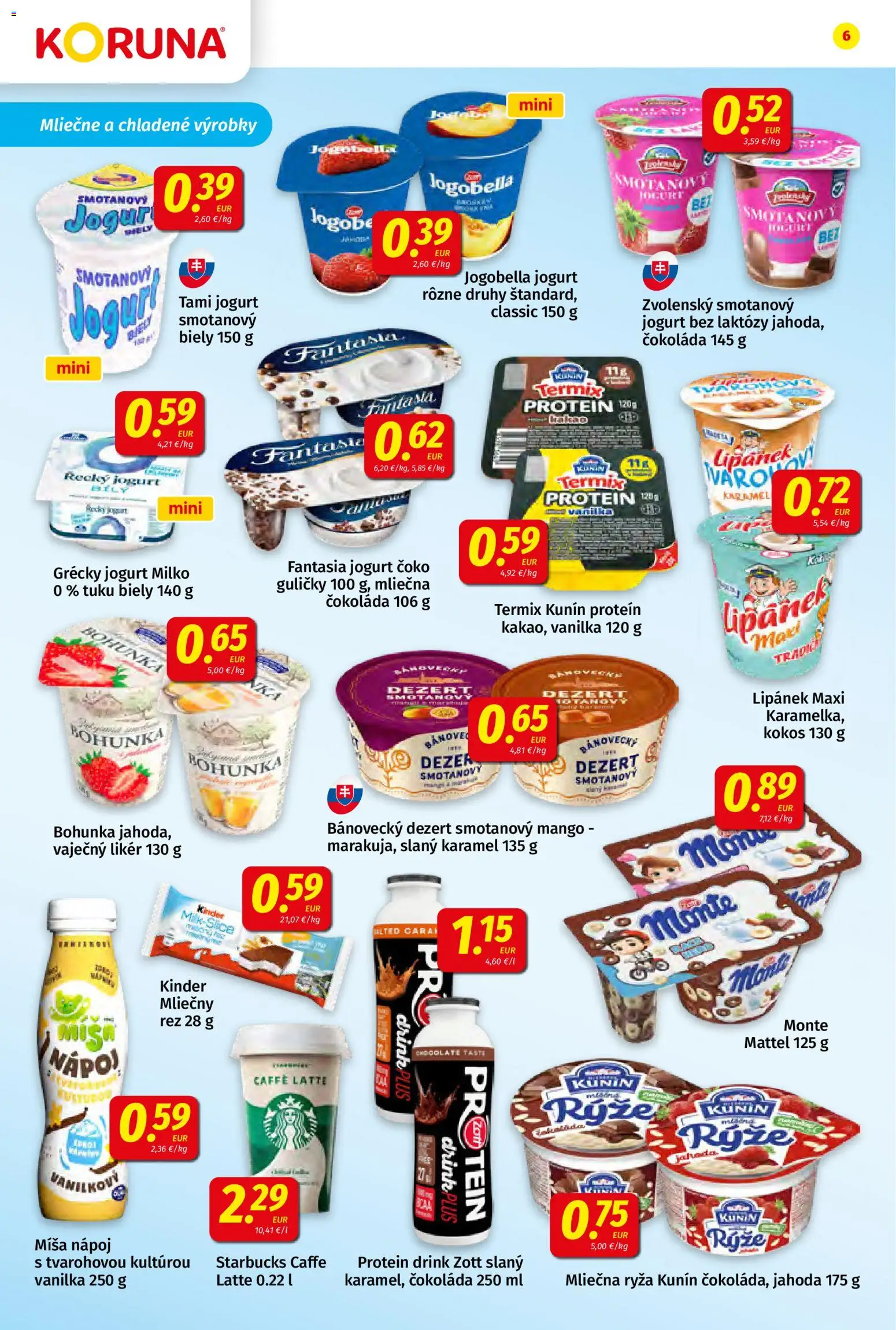 Náhľad Koruna letáku platného od 09.10.2026 - Protein, Kinder, Kokos, Jogurt, Vanilka, Termix, Vaječný likér, Grécky jogurt
