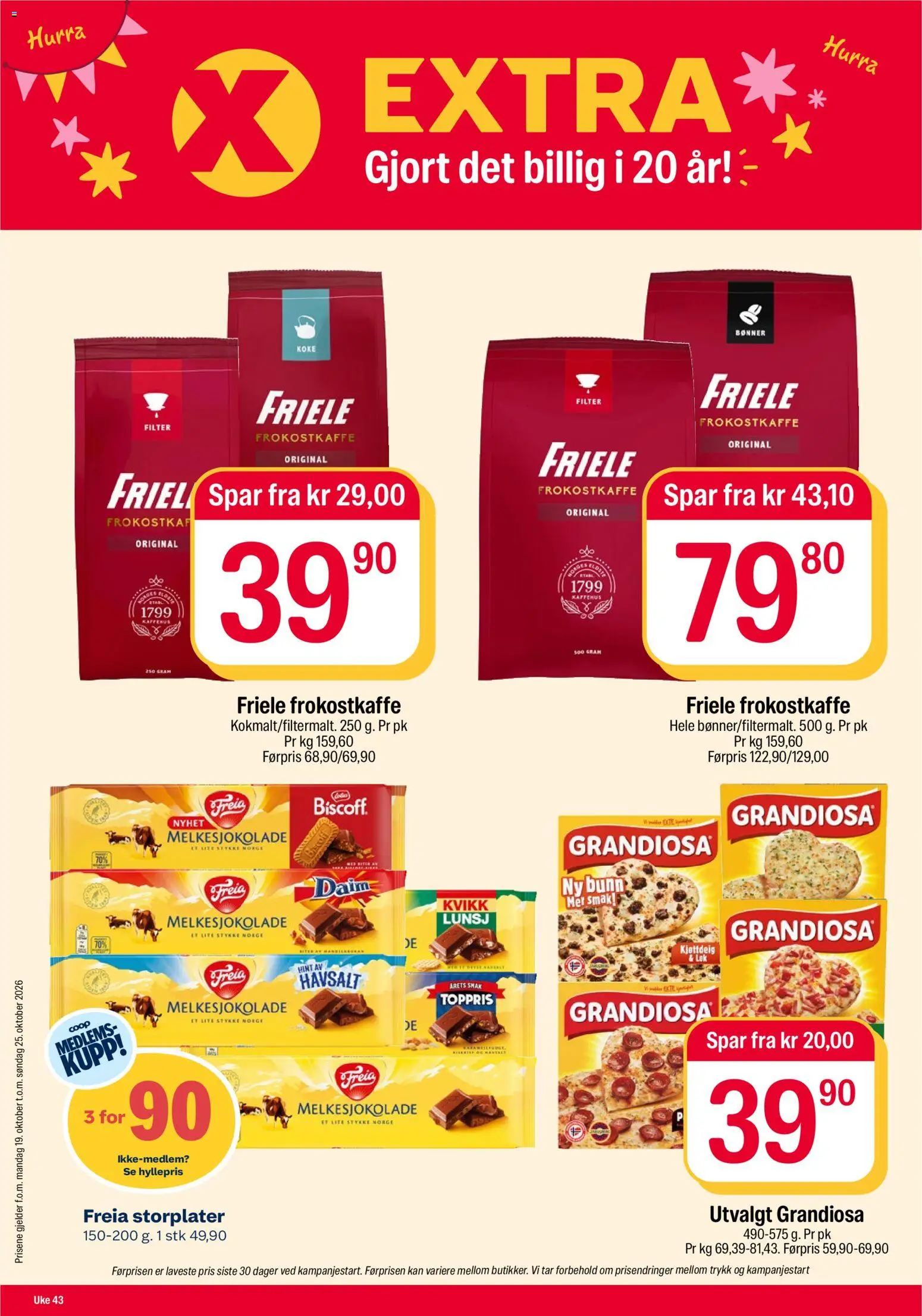 Forhåndsvis Coop Extra kundeavis fra butikk Coop Extra gyldig fra 19/10/2026 - Bønner, Havsalt, Ved, Kjøttdeig, 1, Grandiosa