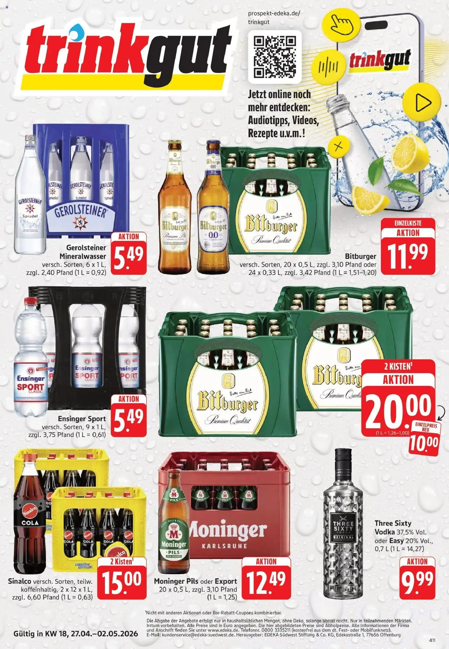 Vorschau von dem Prospekt des Geschäftes Trinkgut, gültig ab dem 27.04.2026 - Cola, Mineralwasser, Gerolsteiner, Vodka, Bitburger, Sinalco, Pils
